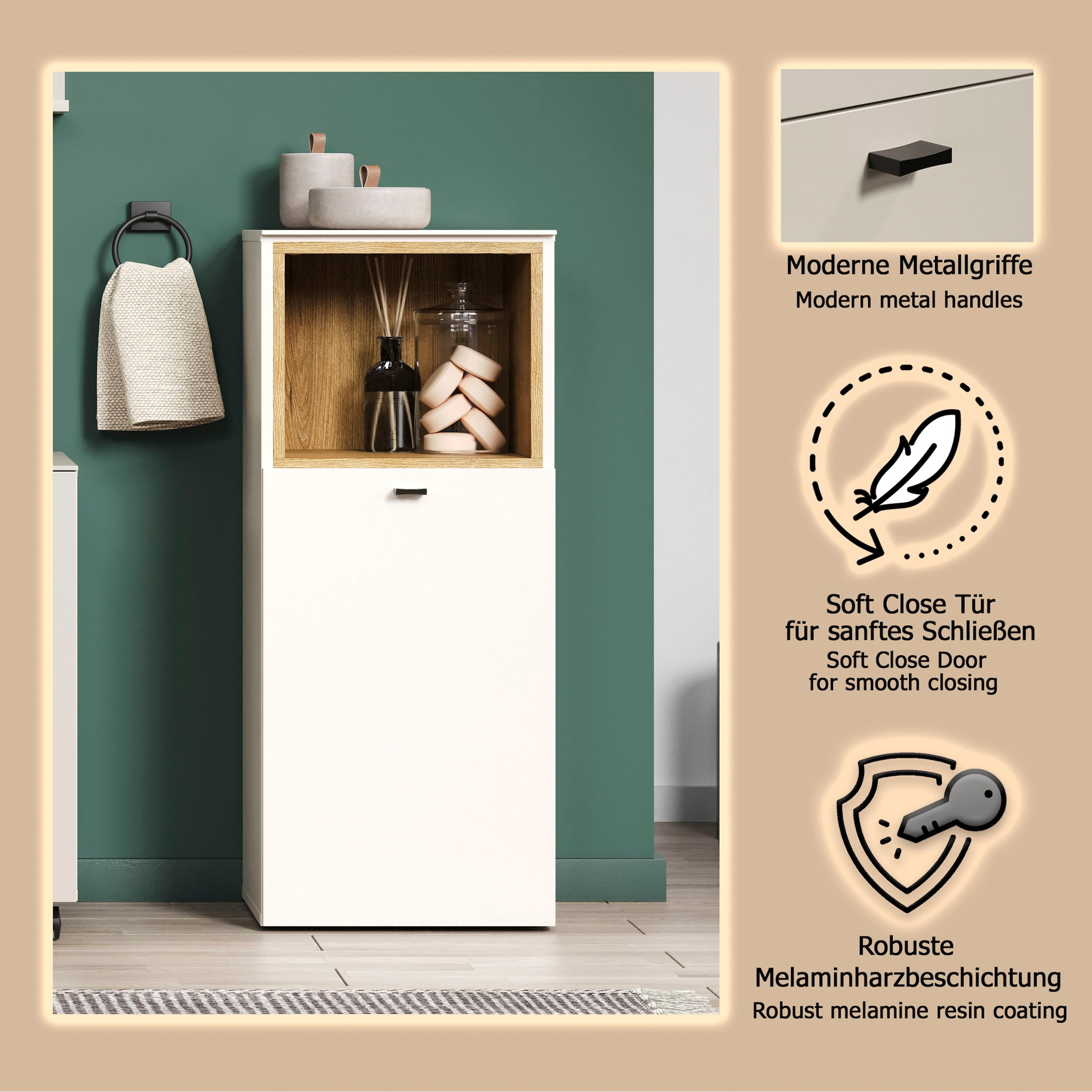 welltime Unterschrank »San Pedro« 1 Stk. tlg. Standschrank mit Soft-Close Funktion - (B/T/H) 40/31/95 cm