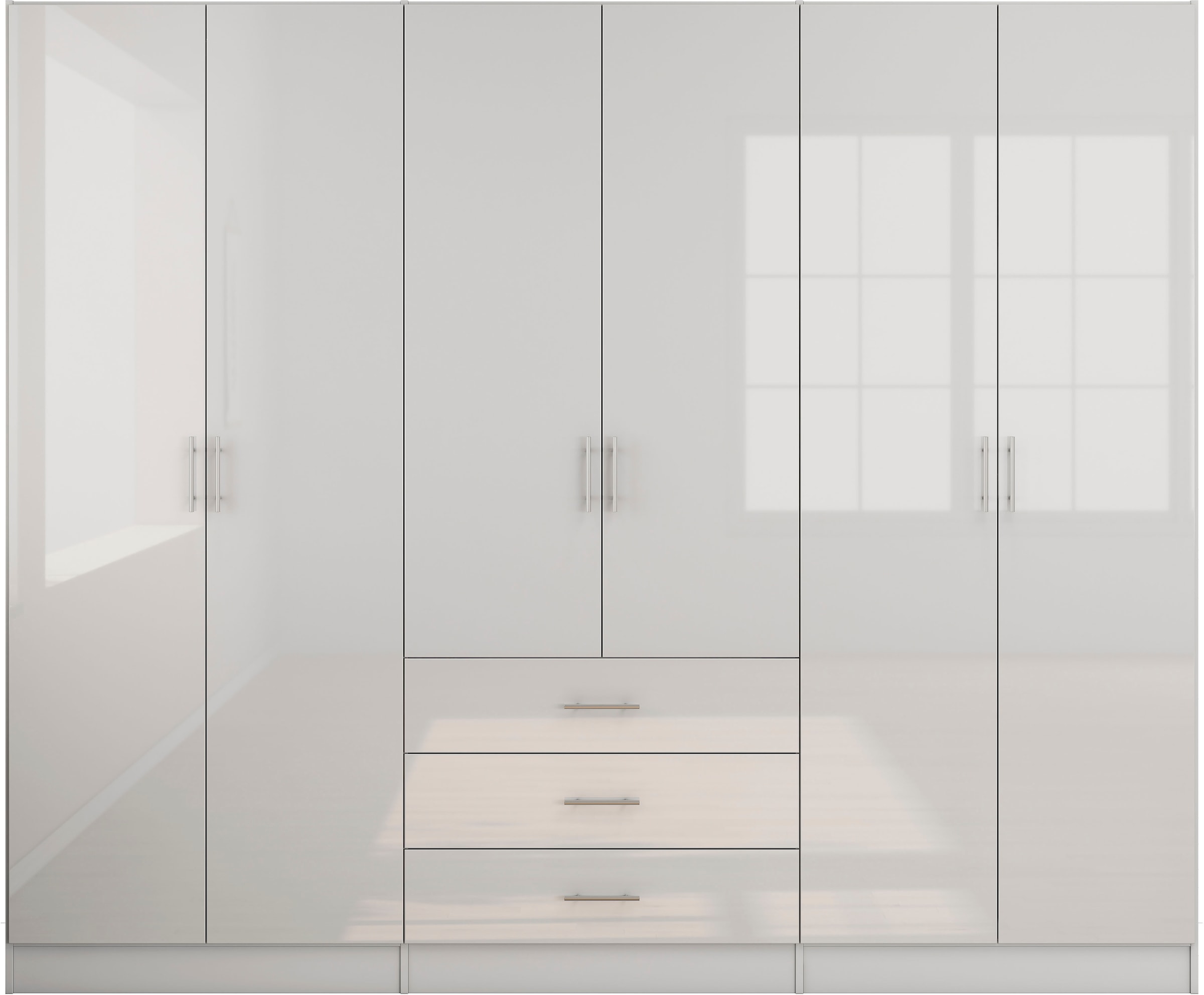 GOODproduct Kleiderschrank »Trento Schlafzimmerschrank Garderobe hochglanz« Schrank mit 6 Türen und 3 Schubladen, höchglänzende Fronten