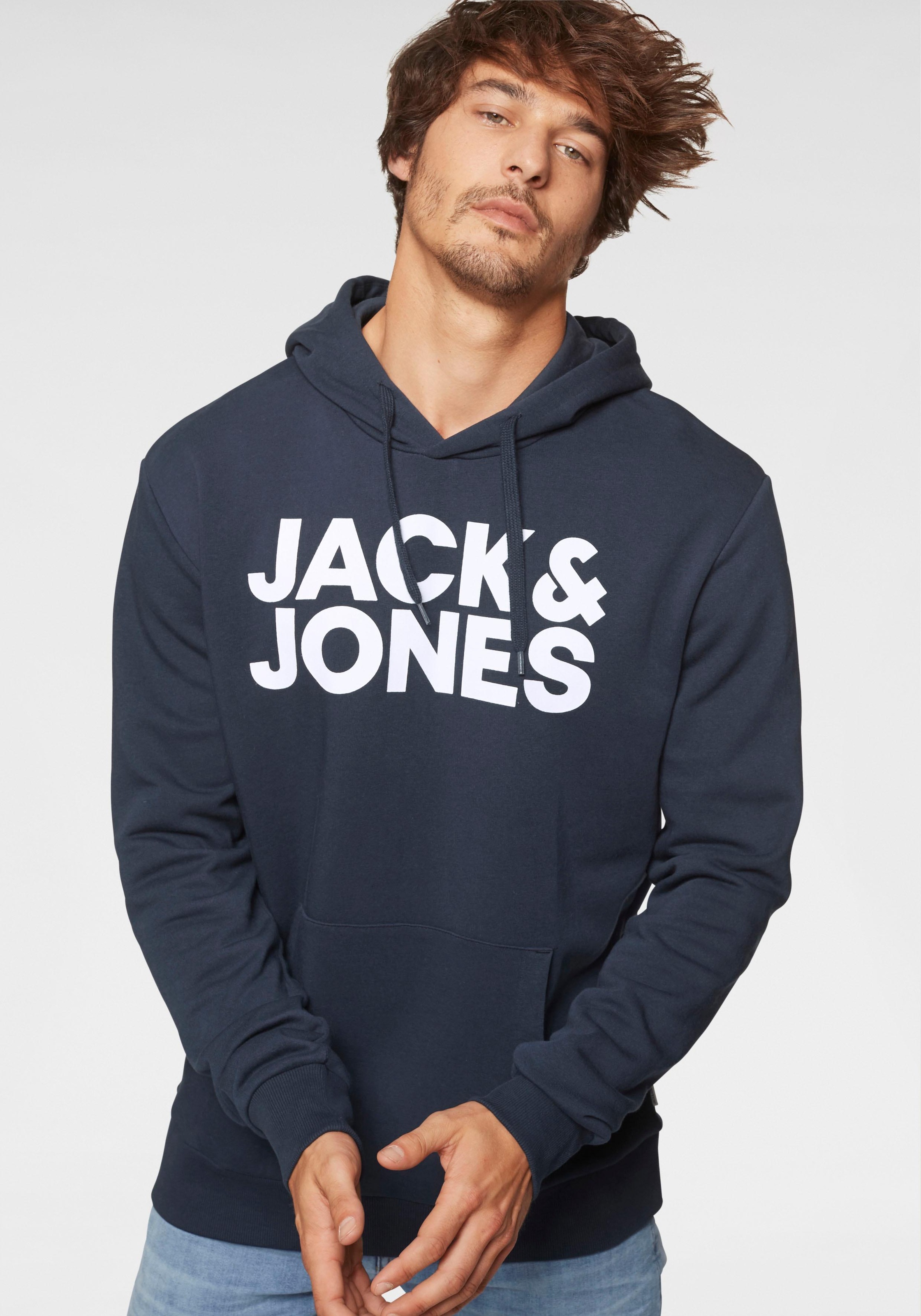 Image of Jack & Jones Kapuzensweatshirt "JJECORP Kapuze und Frontprint", bedruckt, modisch, regular fit, Baumwollmischung, Rundhals