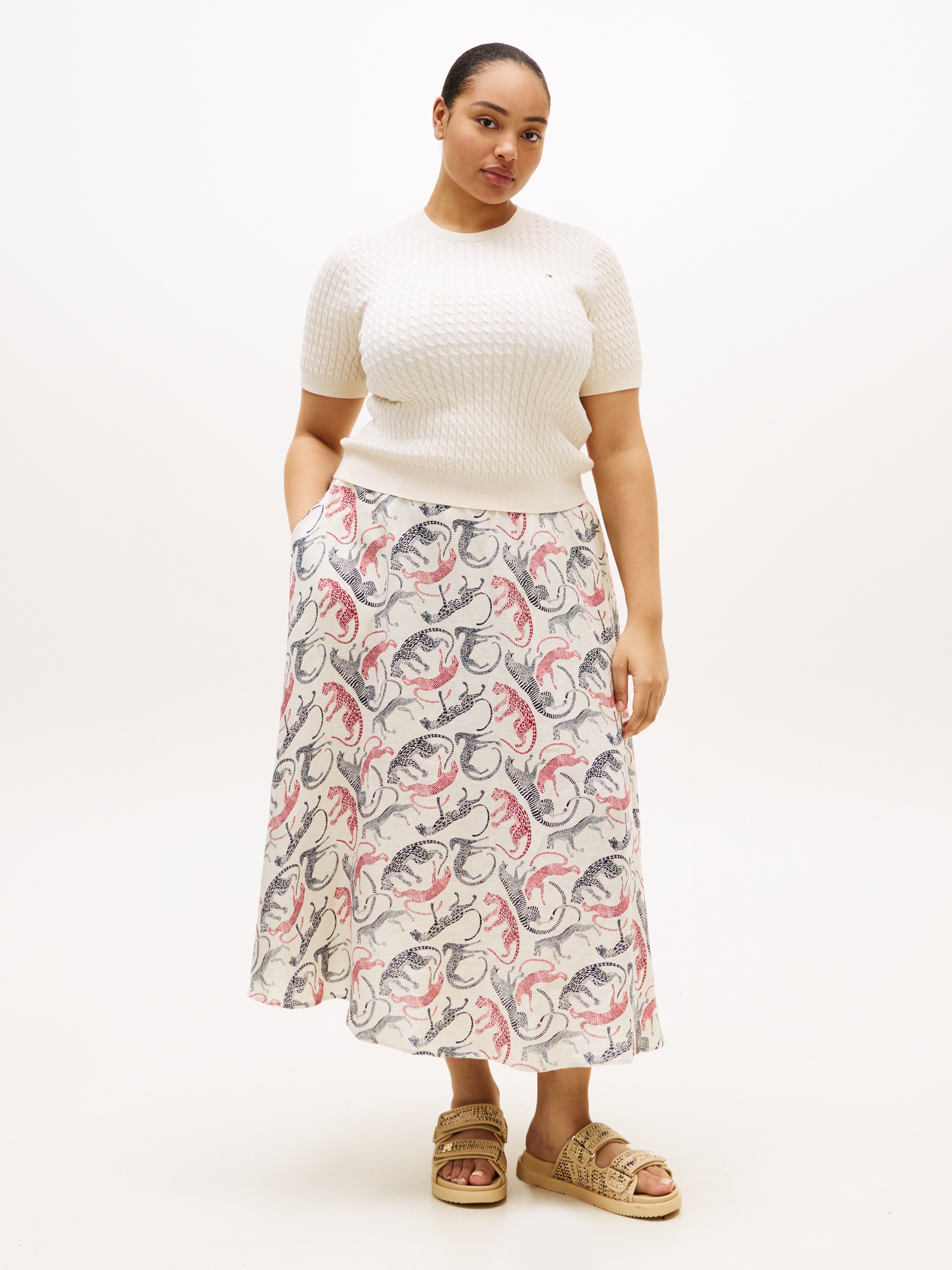 Tommy Hilfiger Curve Jupe en ligne A »CRV ESS LINEN FLARE SKIRT« in grossen Grössen, in ausgestellter Form