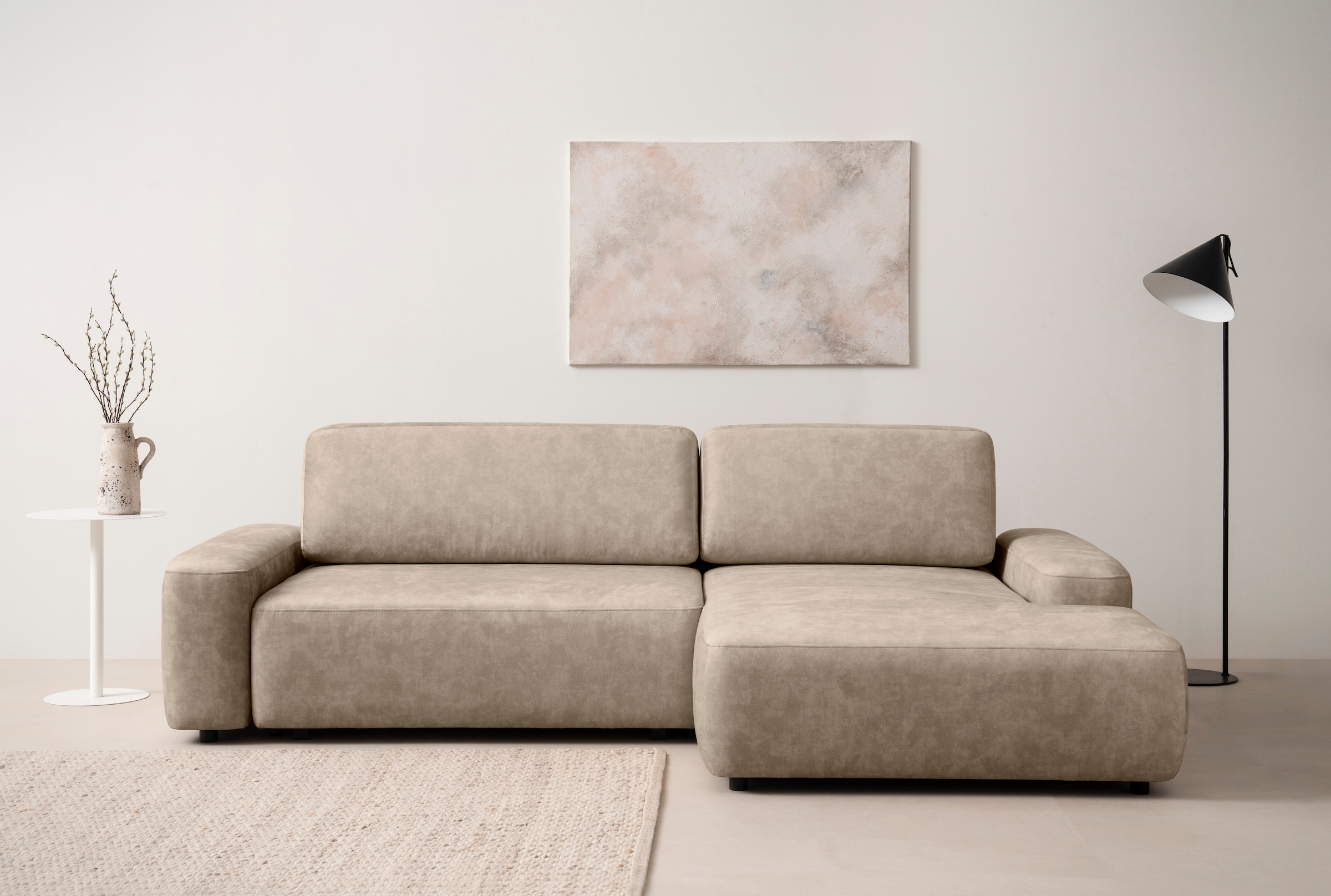 INOSIGN Ecksofa »TORGE (264cm), Schlafsofa in Cord, Samtvelours o Struktur fein, L-Form«, Schlaffunktion, Bettkasten, Liegefläche: 125/210 cm
