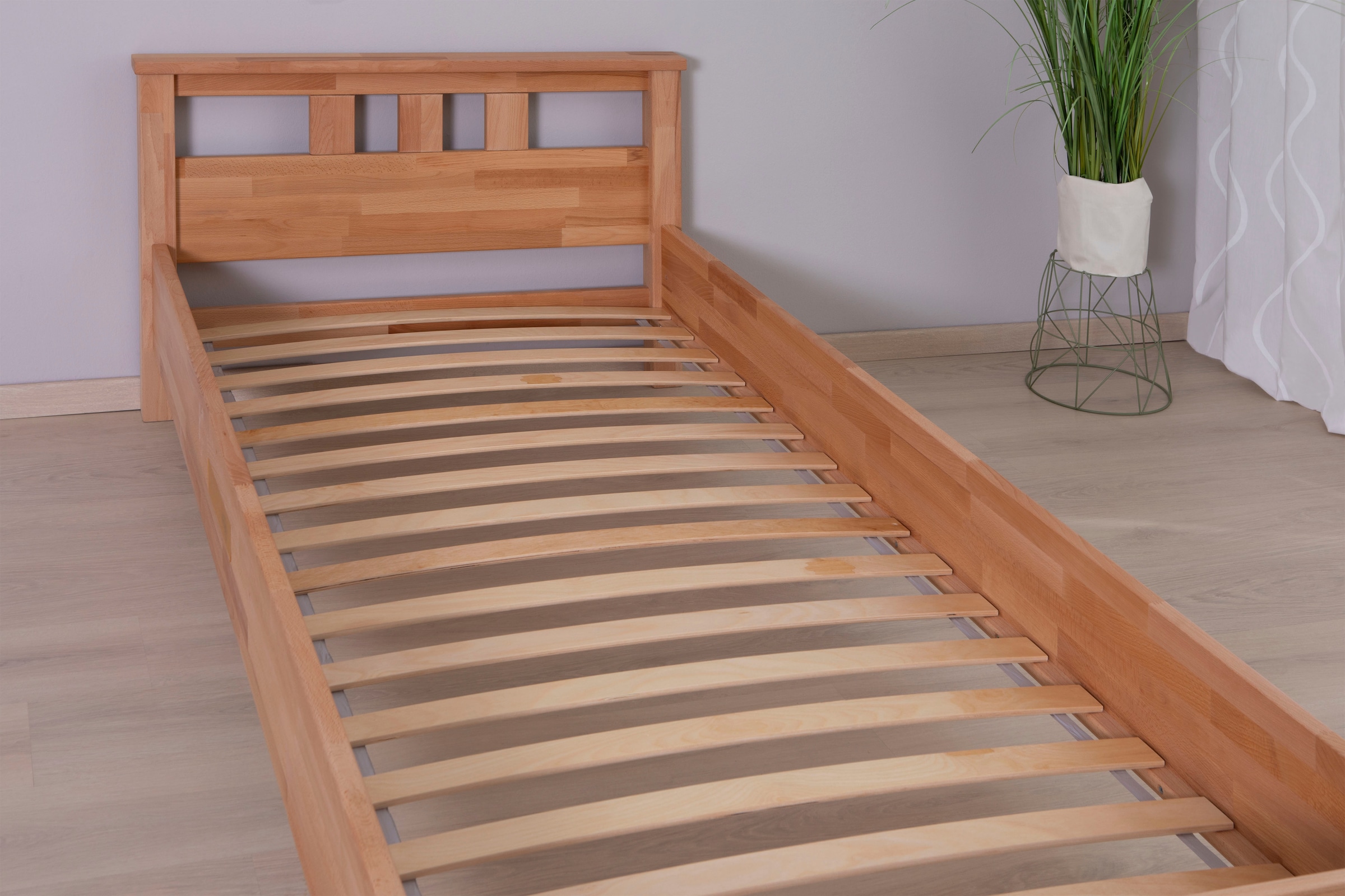 Ticaa Massivholzbett »Merci«, Doppelbett, aus Buche Massivholz, inkl. Rollrost