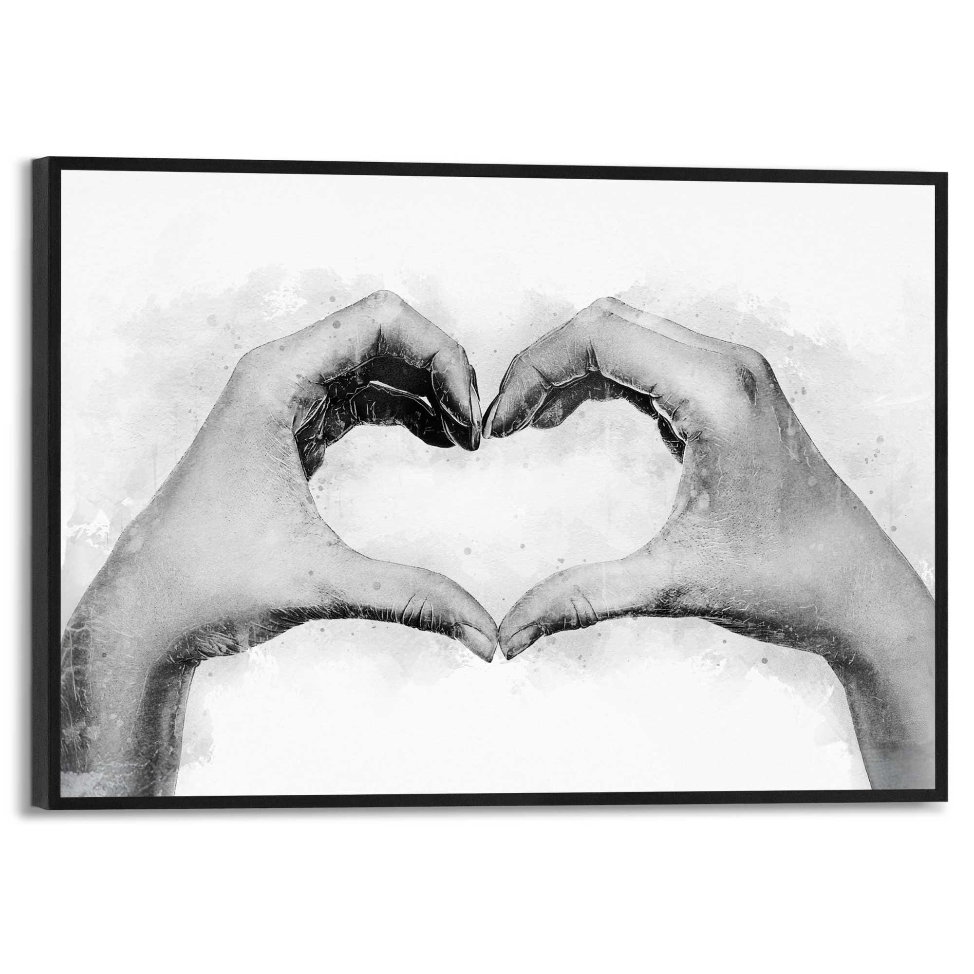 Image of Reinders Poster "Hands Love" Schlafzimmer - Herz - Hände - Schwarz-Weiss - MDF - Figuren und Formen