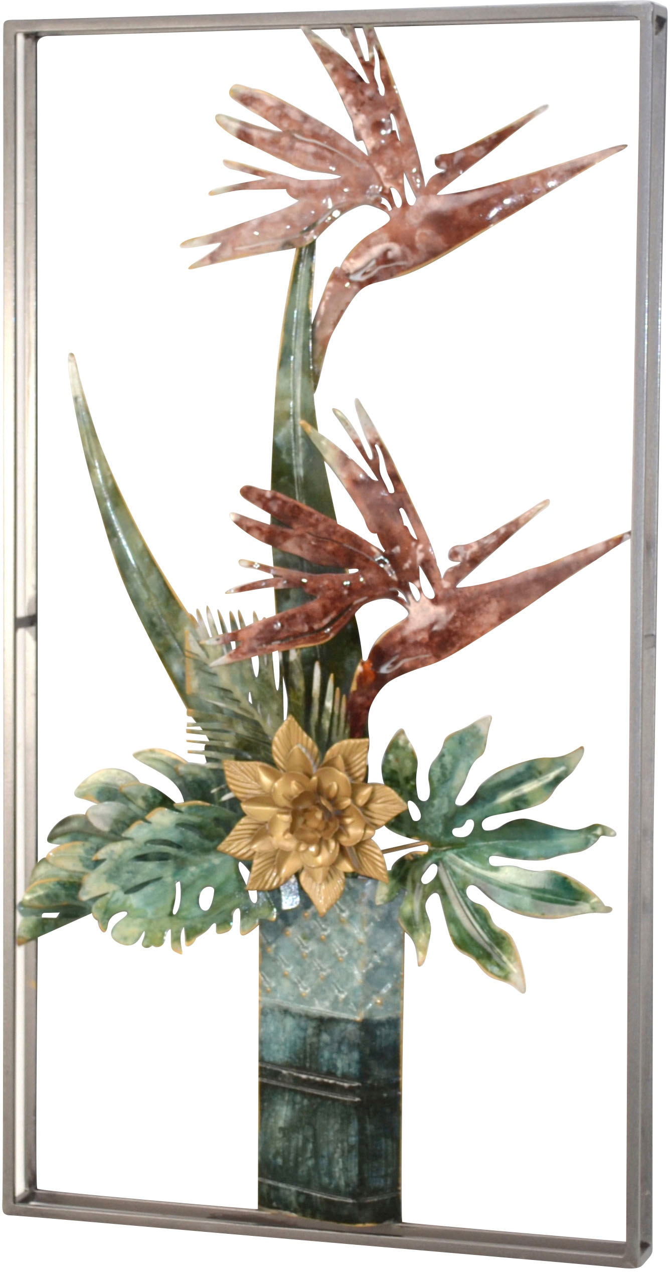Image of HOFMANN LIVING AND MORE Wanddekoobjekt "Wanddekoration" aus Metall, Paradiesblume in Vase
