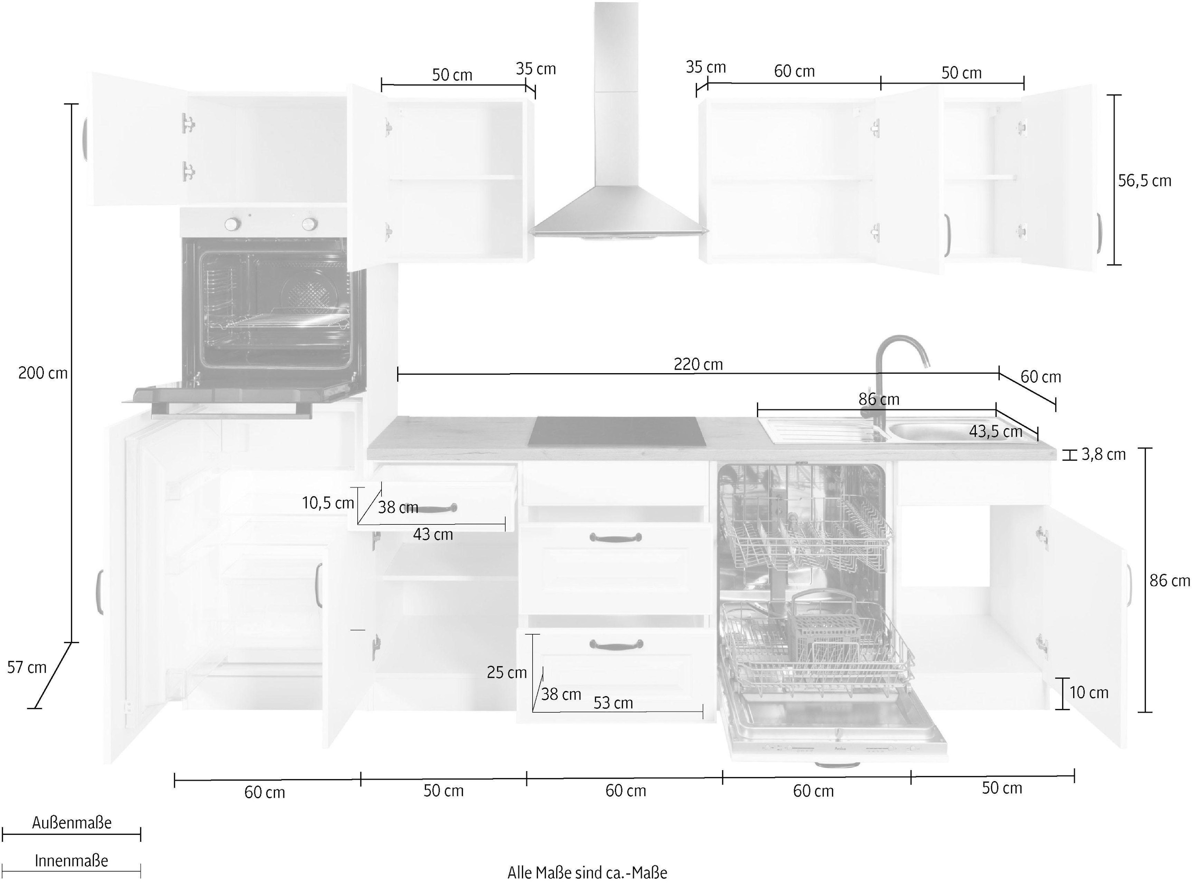 wiho Küchen Küchenzeile »Erla«, ohne E-Geräte, Breite 280 cm