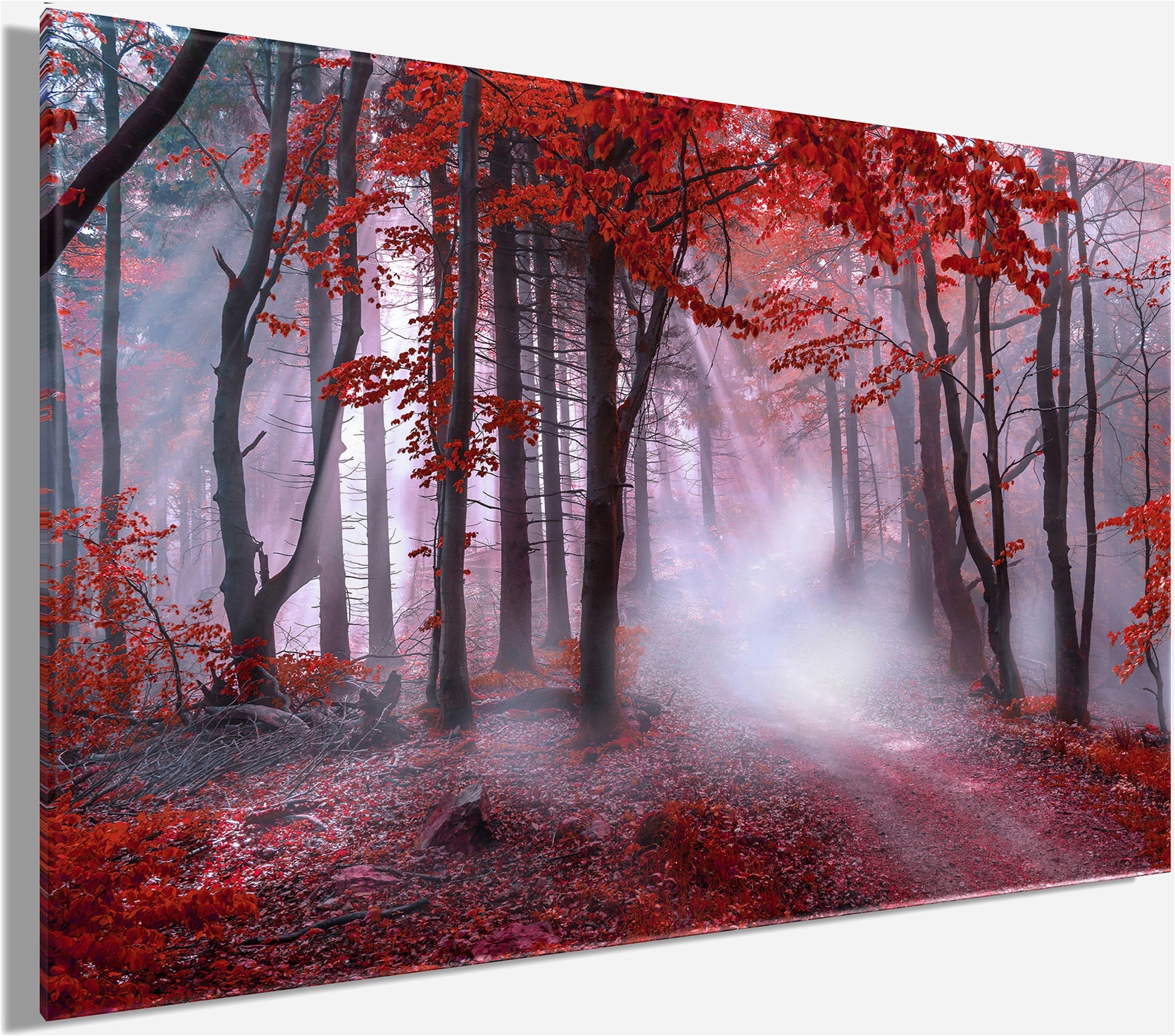 Bönninghoff Leinwandbild »Wandbild NEBEL IM ROTEN WALD 78x118 cm – Leinwandbild Keilrahmen Deko« Natur | Wald | mystischer Wald 1 Stk. tlg. auf Keilrahmen gespannt