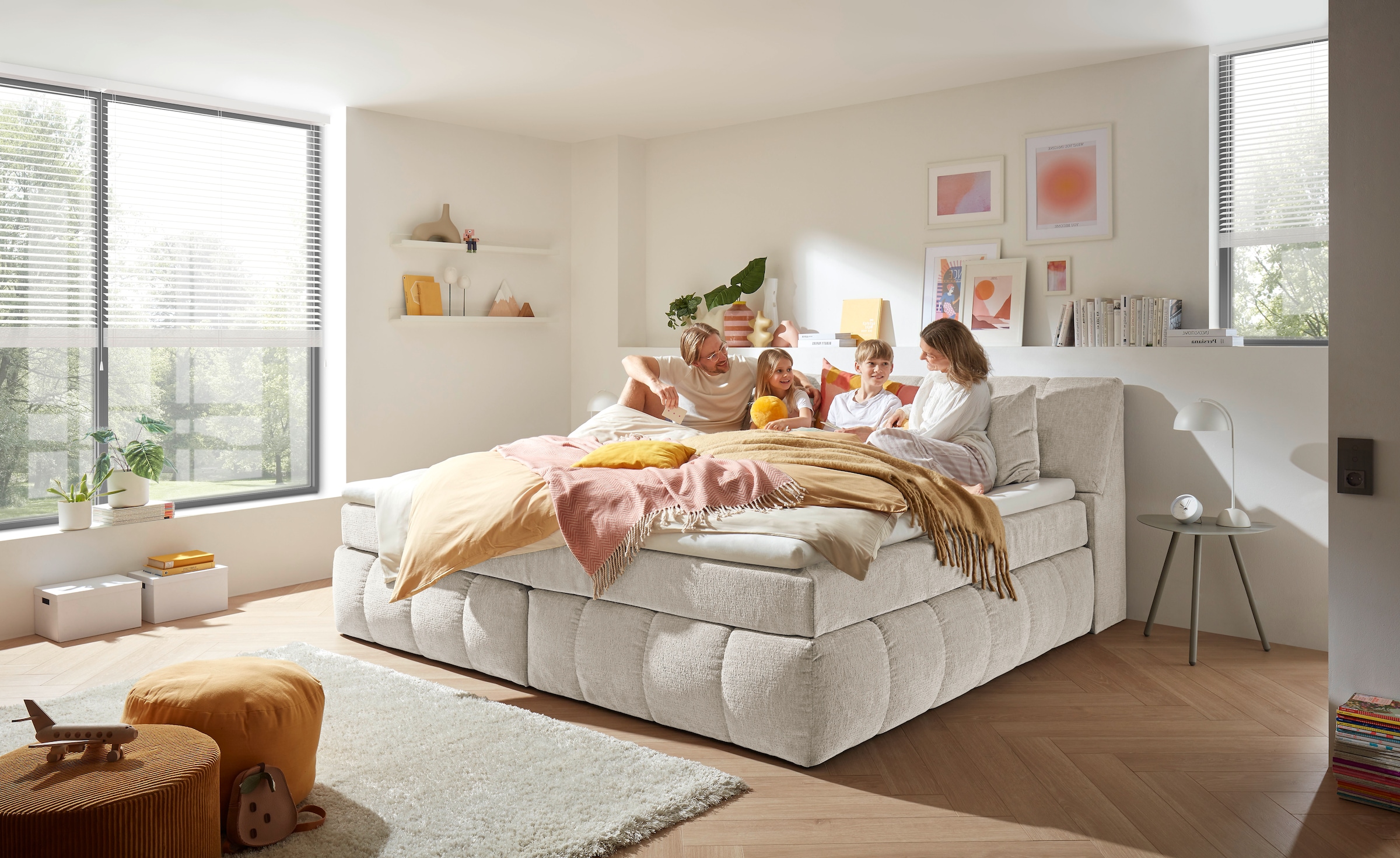 ED EXCITING DESIGN Lit boxspring »Elkford, Familienbett in der Grösse 240x200cm« inkl. Stauraum im Kopfteil