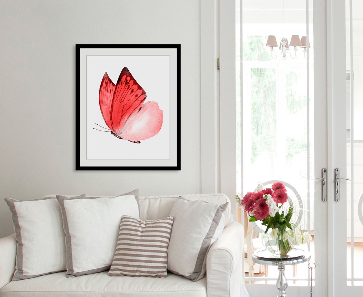 Image of queence Bild "Liana" Insekten Kunst Schmetterlinge 1 Stk. tlg. HD Premium Poster-Druck inkl. Holzrahmen
