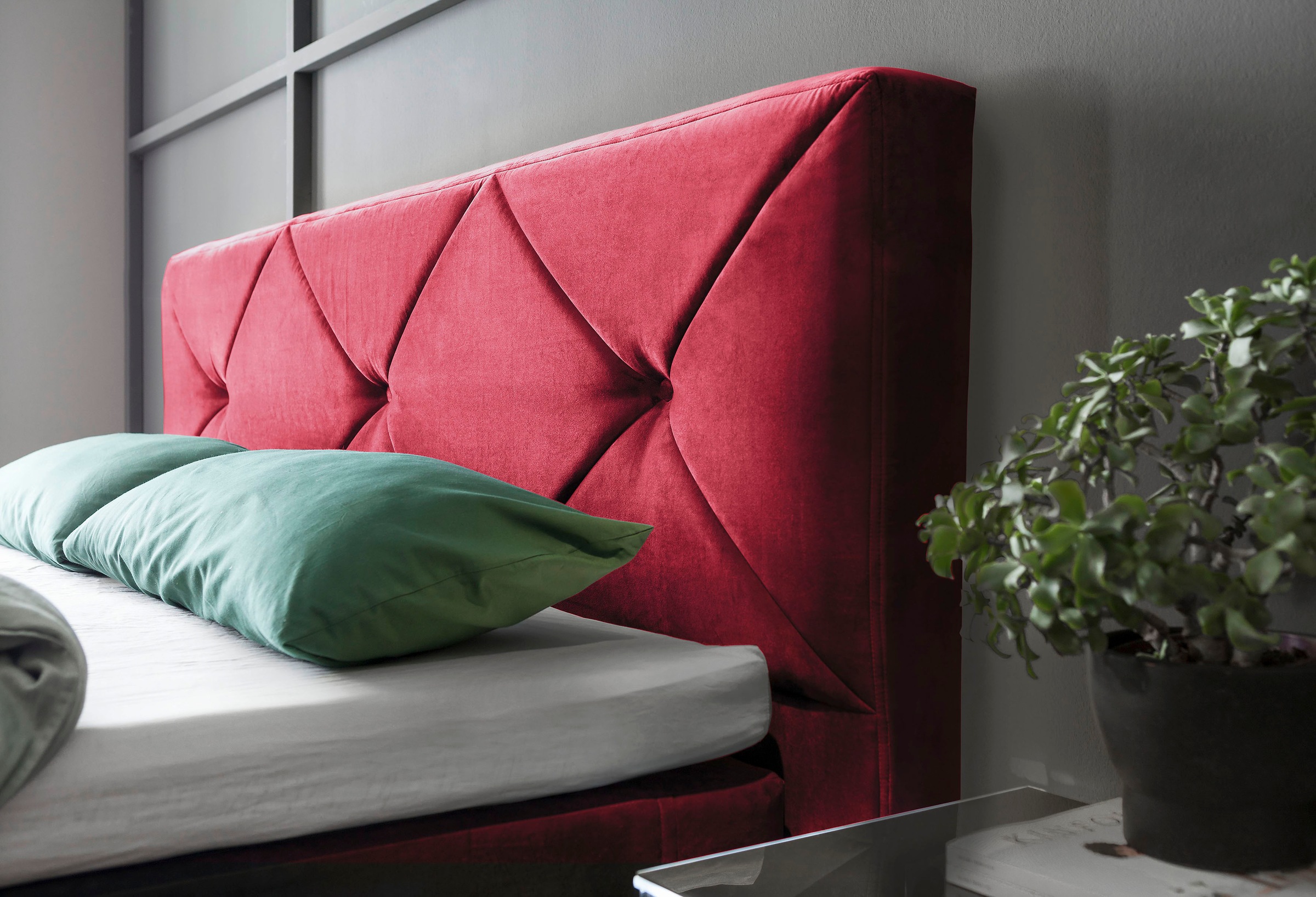 Musterring Boxspringbett »Dubai«, Kufe in Chrom, 3 Härtegrade, Kopfteil mit Knopfheftung