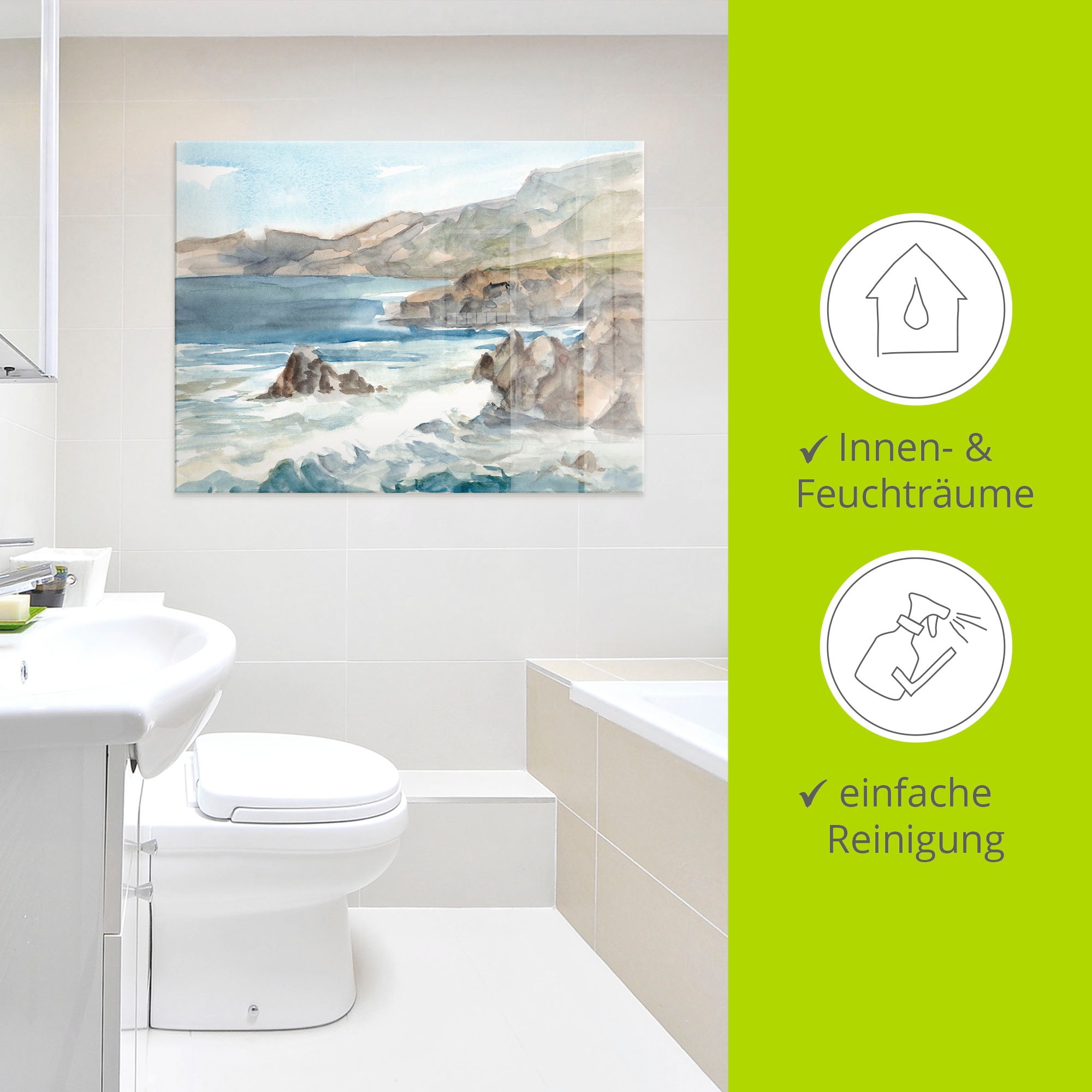 Artland Glasbild »Wasserfarben Küste II« Küste 1 Stk. tlg. in verschiedenen Grössen