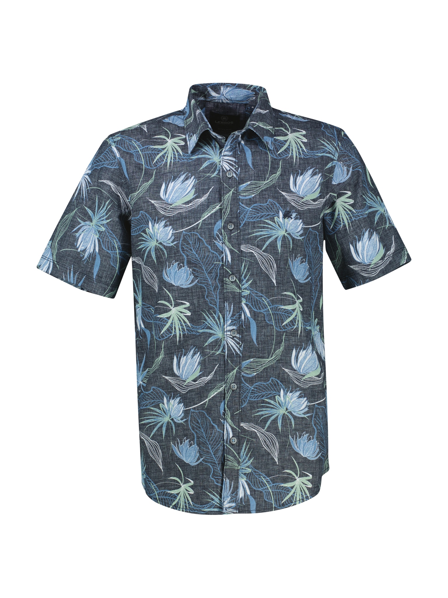 LERROS Chemise à manches courtes Manches courtes, en polyester et coton, imprimé floral intégral