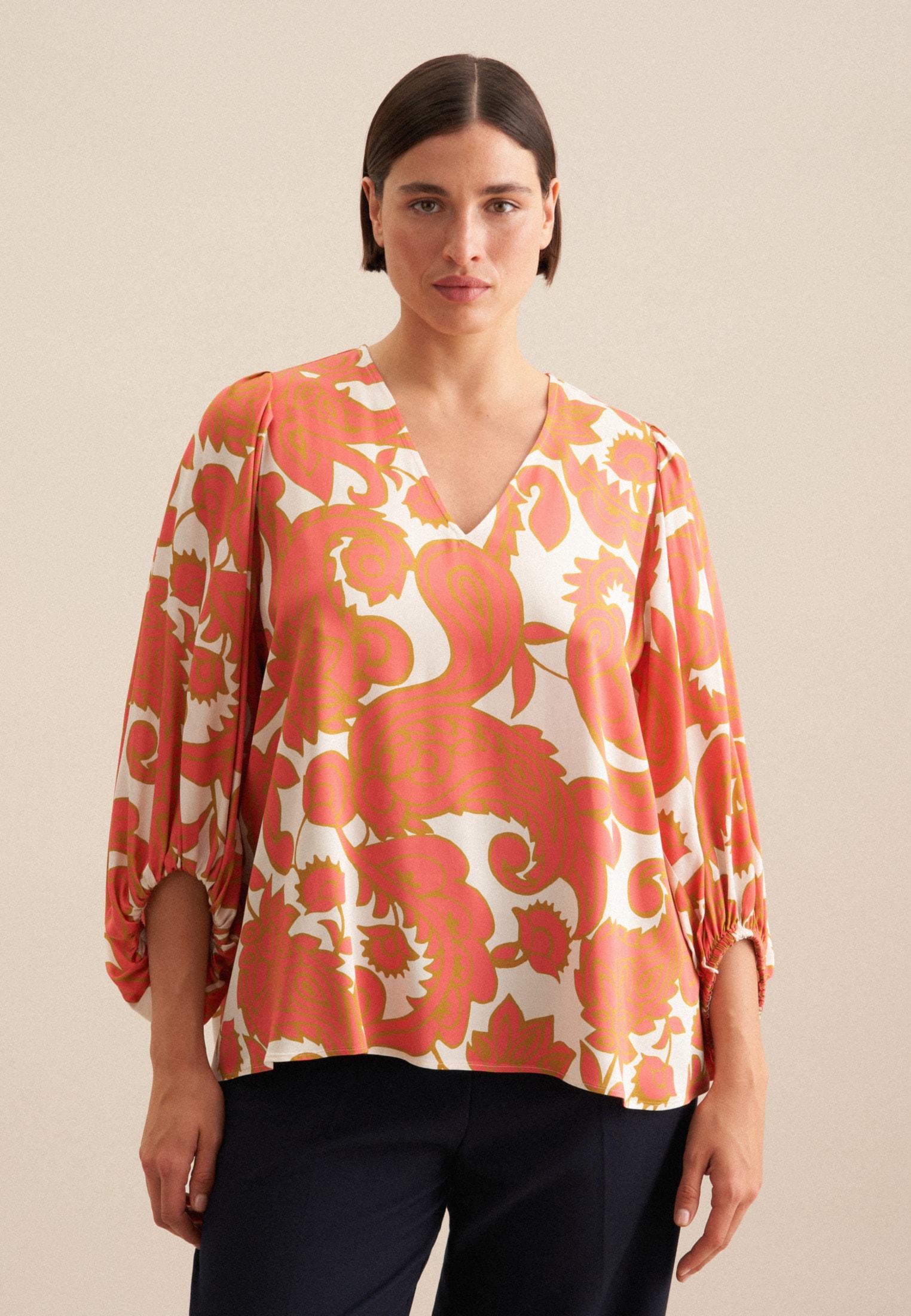 seidensticker Shirtbluse »Schwarze Rose« 3/4-Arm V-Neck Paisley