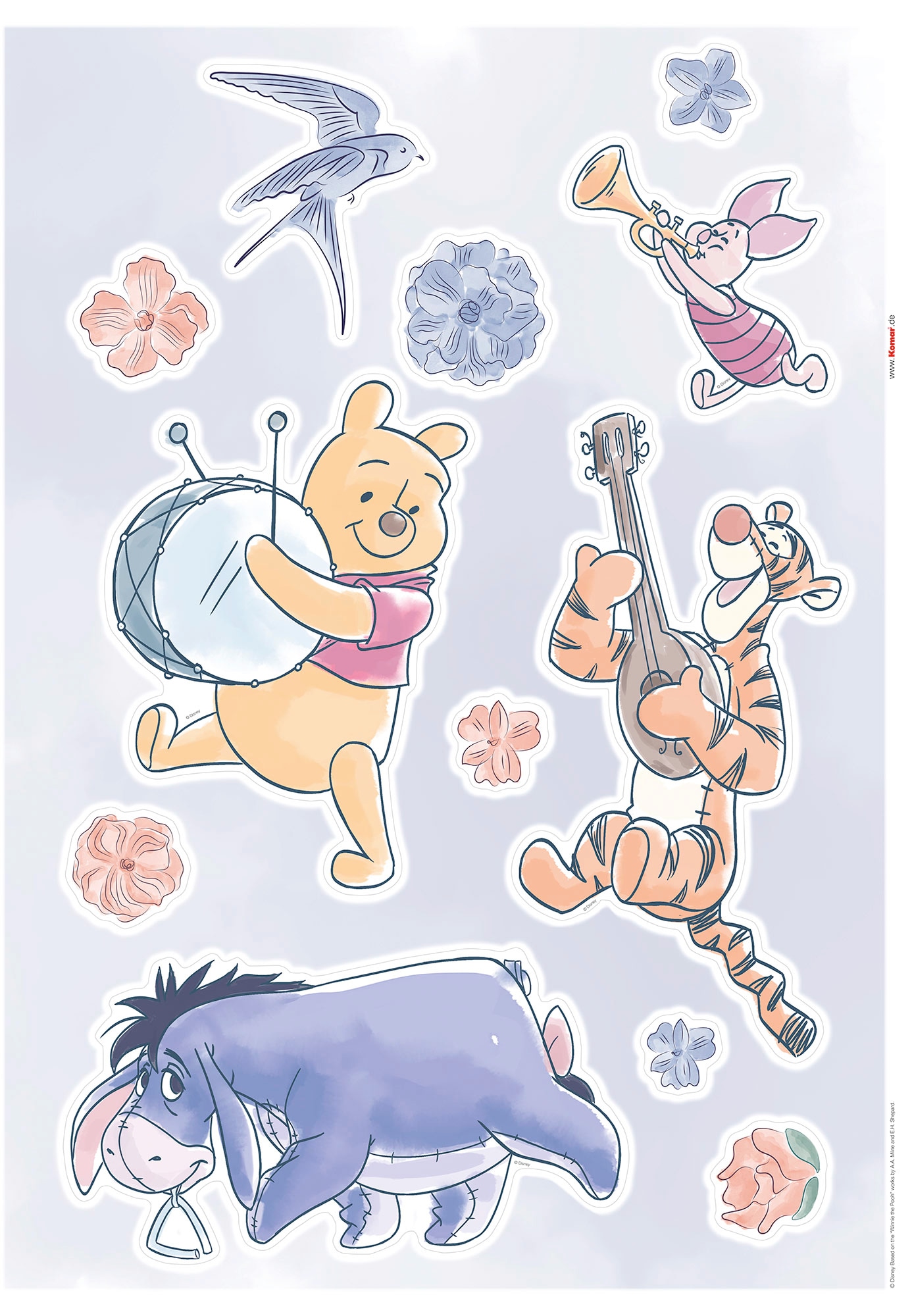 Image of Komar Wandtattoo "Winnie the Pooh - Flowers & Music - Grösse 50 x 70 cm" selbstklebend, Wandsticker, Kinderzimmer