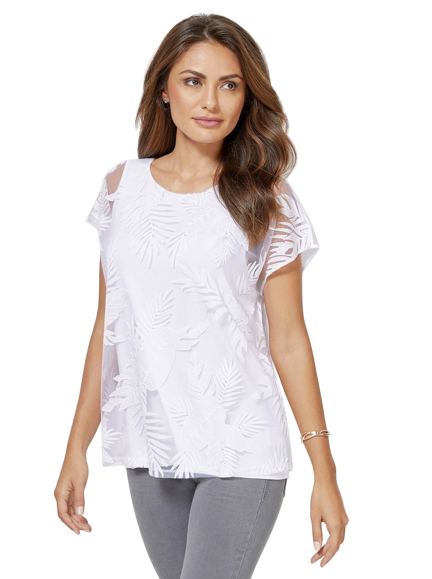 Bluse mit dekorativem Blätterdessin