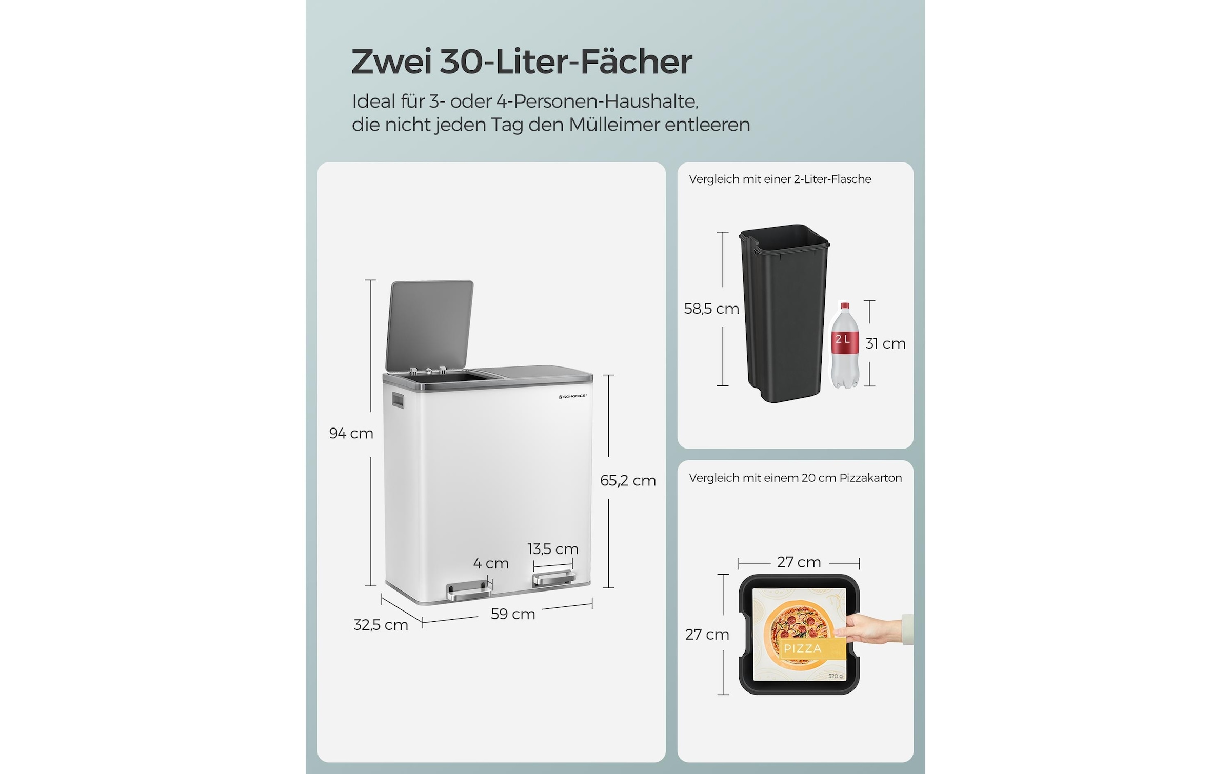 SONGMICS Mülleimer »60 l« 2 Behälter