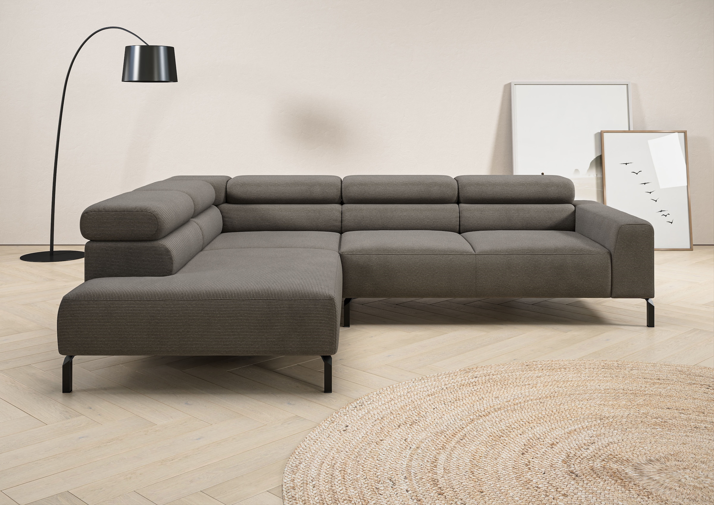 Image of Home affaire Ecksofa "Antonelli, L-Form, inkl. Kopfteilverstellung, Breite 276 cm, bequem" ohne Sitztiefenverstellung, in Feincord, grau
