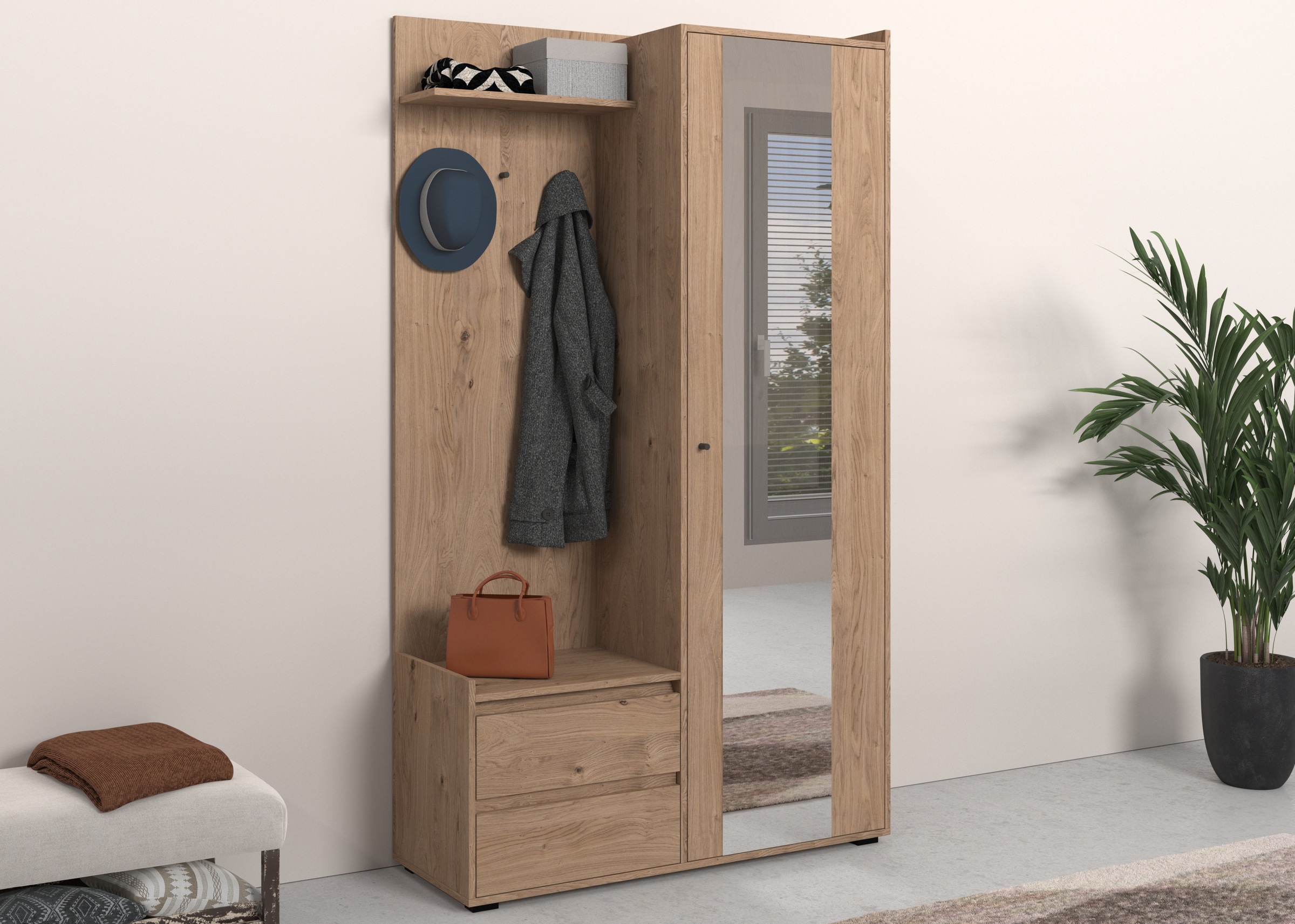 Image of GOODproduct Garderobenschrank "Kosmo" mit Spiegel Masse 118 x 30 cm, Höhe 190 cm, Breite 110 cm