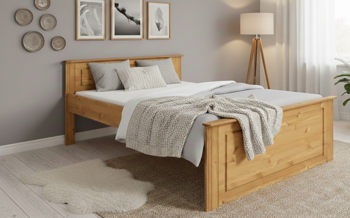 GOODproduct Massivholzbett »Hugo, hohe Belastbarkeit! FSC® zertifiziertes Massivholz, Landhausstil« Breite/Belastbarkeit 180cm/200KG, 140cm/180KG,  Stauraumbett aus massiver Kiefer