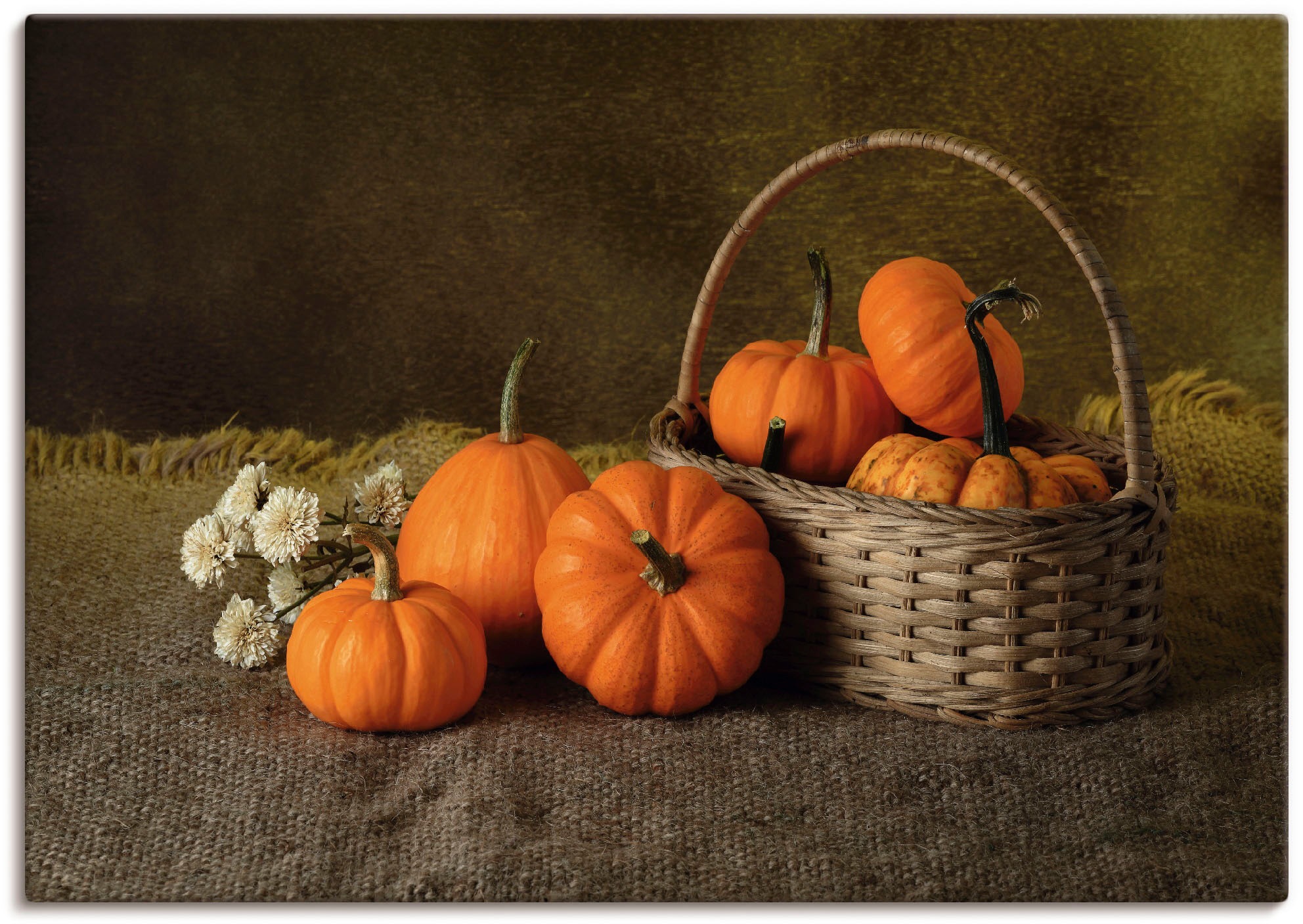 Image of Artland Wandbild »Kürbisse mit Korb«, Arrangements, (1 St.), in vielen Grössen & Produktarten - Alubild / Outdoorbild für den Aussenbereich, Leinwandbild, Poster, Wandaufkleber / Wandtattoo auch für Badezimmer geeignet bei Ackermann Versand Schweiz