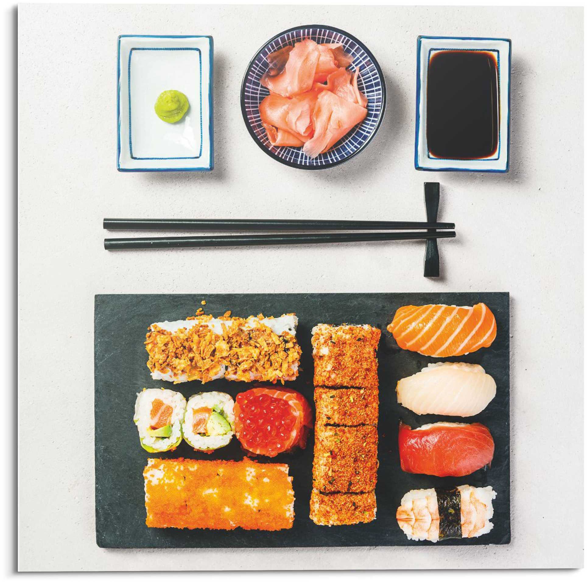 Image of Reinders! Glasbild »Glasbild Sushi Menu Fisch - Gesund - Japanisch - Stäbchen«, Essen, (1 St.) bei Ackermann Versand Schweiz