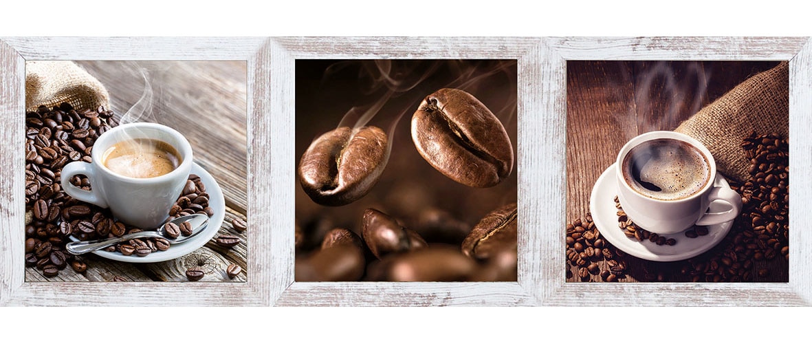 Image of Bönninghoff Bild mit Rahmen "3er-Set gerahmte Bilder KAFFEE BOHNEN 3x23x23 cm – Deko modern" Getränke Kaffee Kaffee Bilder Lebensmittel 3 Stk. tlg. mehrteiliges Bilder-Set, harmonisch aufeinander abgestimmt
