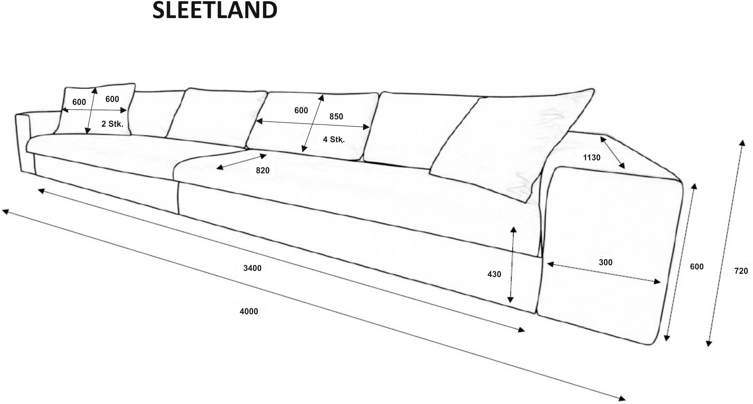 andas 4-Sitzer »SLEETLAND XXL in Samtvelours oder Vintage-Leder-Optik«, besonders gross und bequem