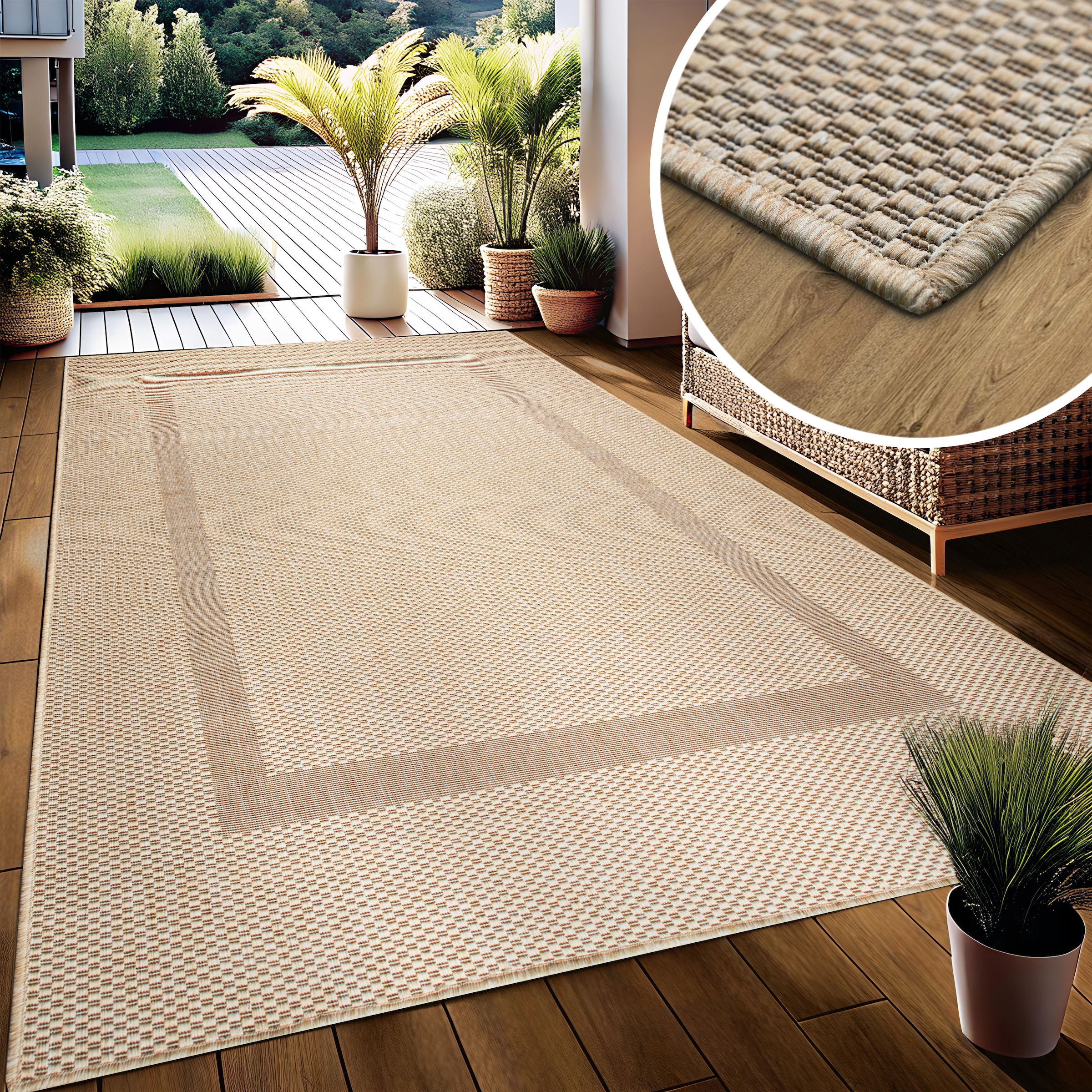 GOODproduct Teppich »Venedig Bordüre auch als Läufer erhältlich« rechteckig 3 mm Höhe In- und Outdoor geeignet, Sisal-Optik, Wetterfest & UV-beständig