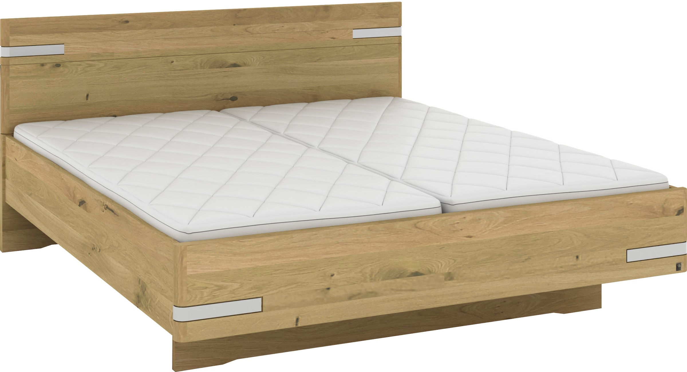 Musterring Holzbett »Savona, Bettgestell, Bettrahmen, teilmassiv Bianco-Eiche« Belastbarkeit 220 Kg, 4-fache Liegehöhenverstellung, MADE IN GERMANY,  Kopfteil in Bianco-Eiche massiv, Details in Chrom, verschiedene Grössen