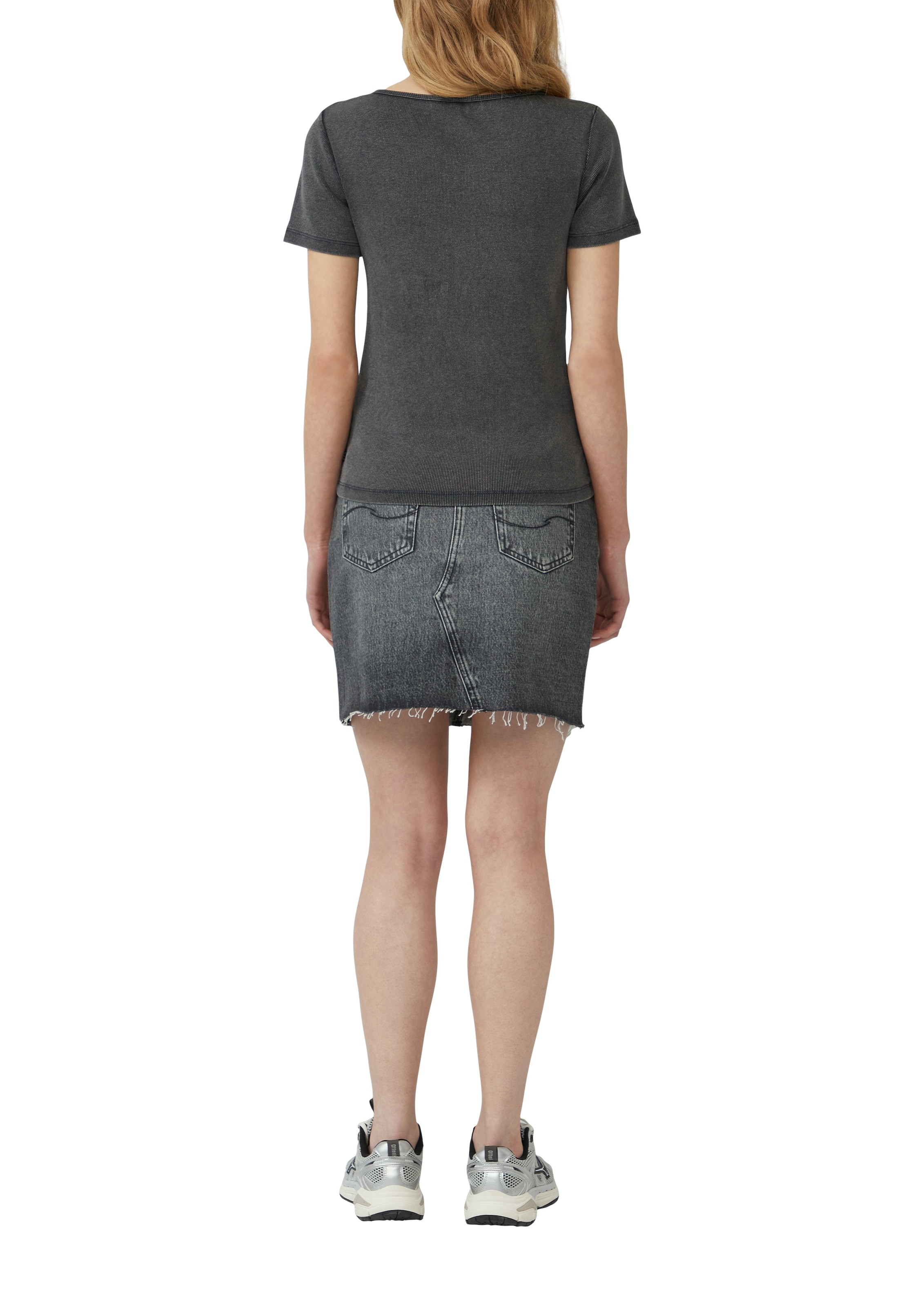 QS T-Shirt, in Ripp-Optik und mit Splitneck