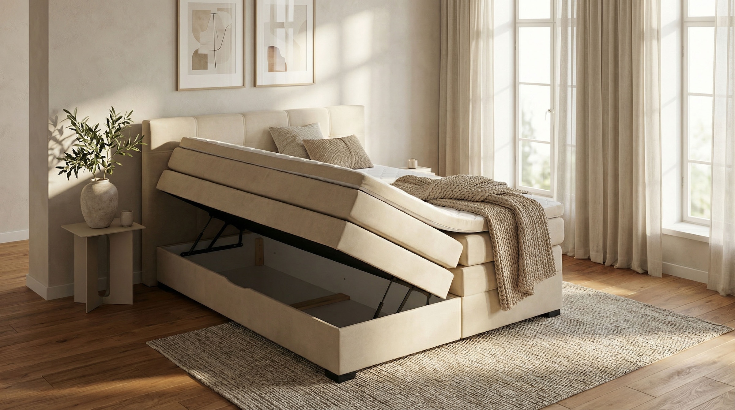 ED EXCITING DESIGN Lit boxspring »Fanes mit Komforteinstiegshöhe von 73cm« erhältlich in 180x200cm, inkl. Bettkasten und 7cm Visco-Topper