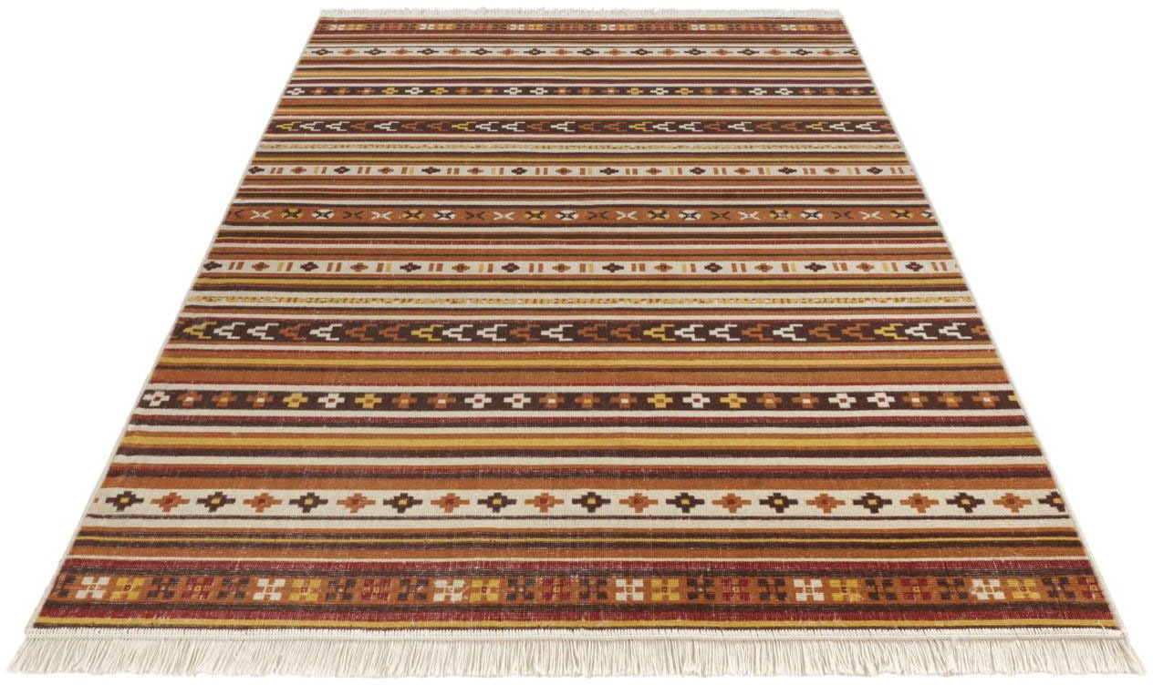 Image of NOURISTAN Designteppich »Milad«, rechteckig, 1 mm Höhe, Faltbarer Deko-Teppich, Retro Look, Kelim Design, Fransen, Wohnzimmer, Schlafzimmer, Robust, Pflegeleicht, Nachhaltig bei Ackermann Versand Schweiz