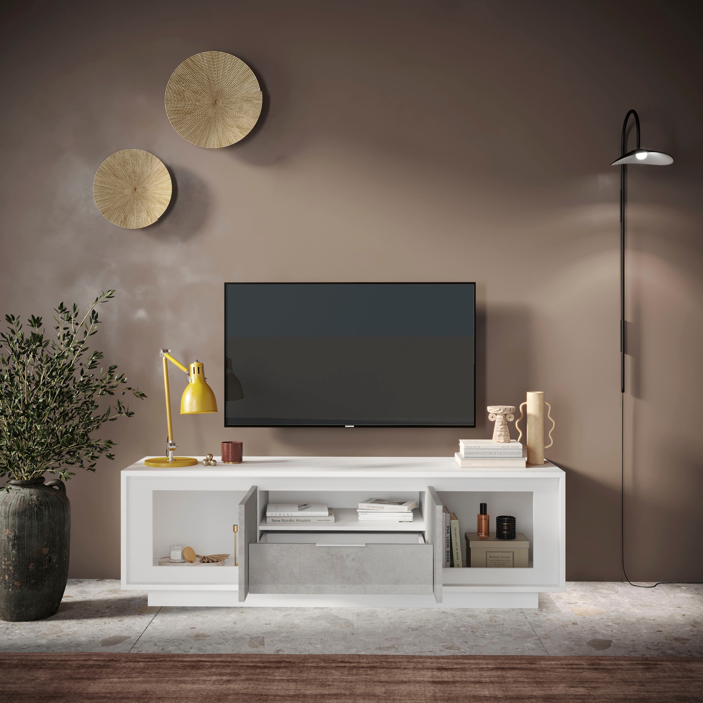 Home affaire Table basse »Sky, B/T 180/50 cm, TV-Schrank/Medienboard, 2 Türen, 1 Schubkasten« fermeture douce, corps et façade épais de 22 mm, aspect cadre, poignée métal