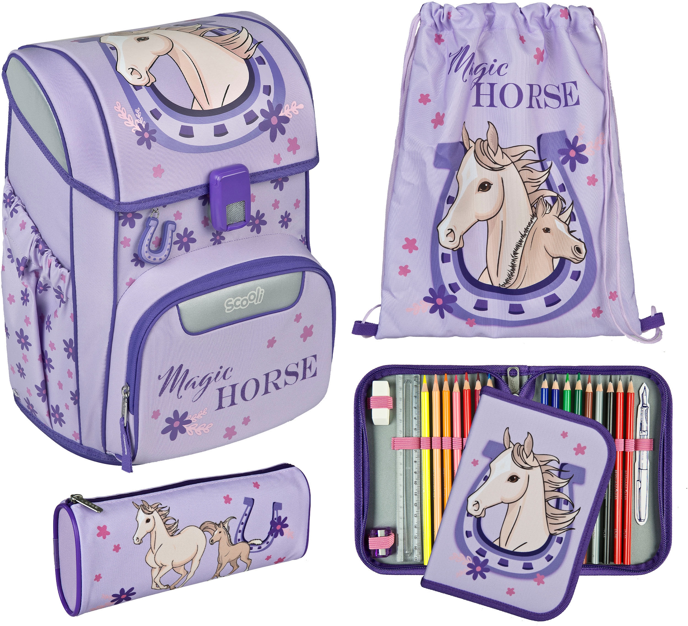 Scooli, Unisex, Schulranzen »Easy Start« Reflektoren, magic horse, B/H/T: 29,5cm x 36,5cm x 29cm, Schulranzen-Set »Easy Start«