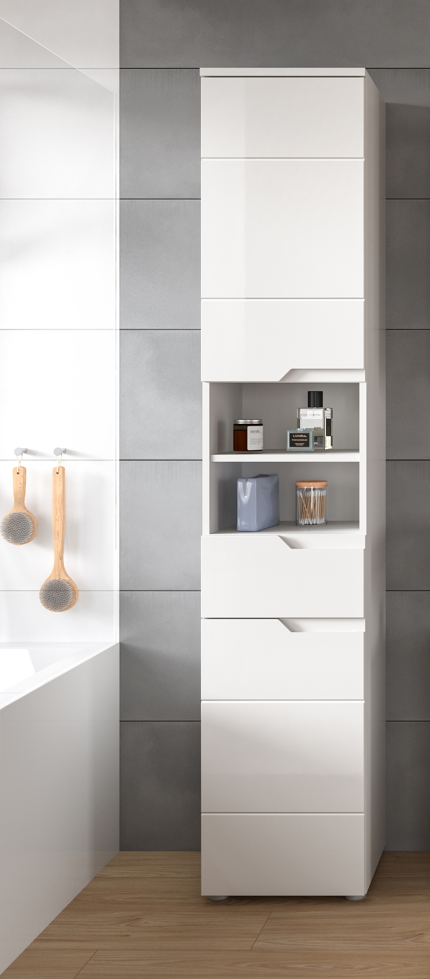 welltime Armoire haute »CAPRI, Höhe 193 cm, 2 Türen mit Soft-Close-Funktion, 1 Schubkasten« Mehrzweckschrank, Universalschrank, Badschrank, Badhochschrank