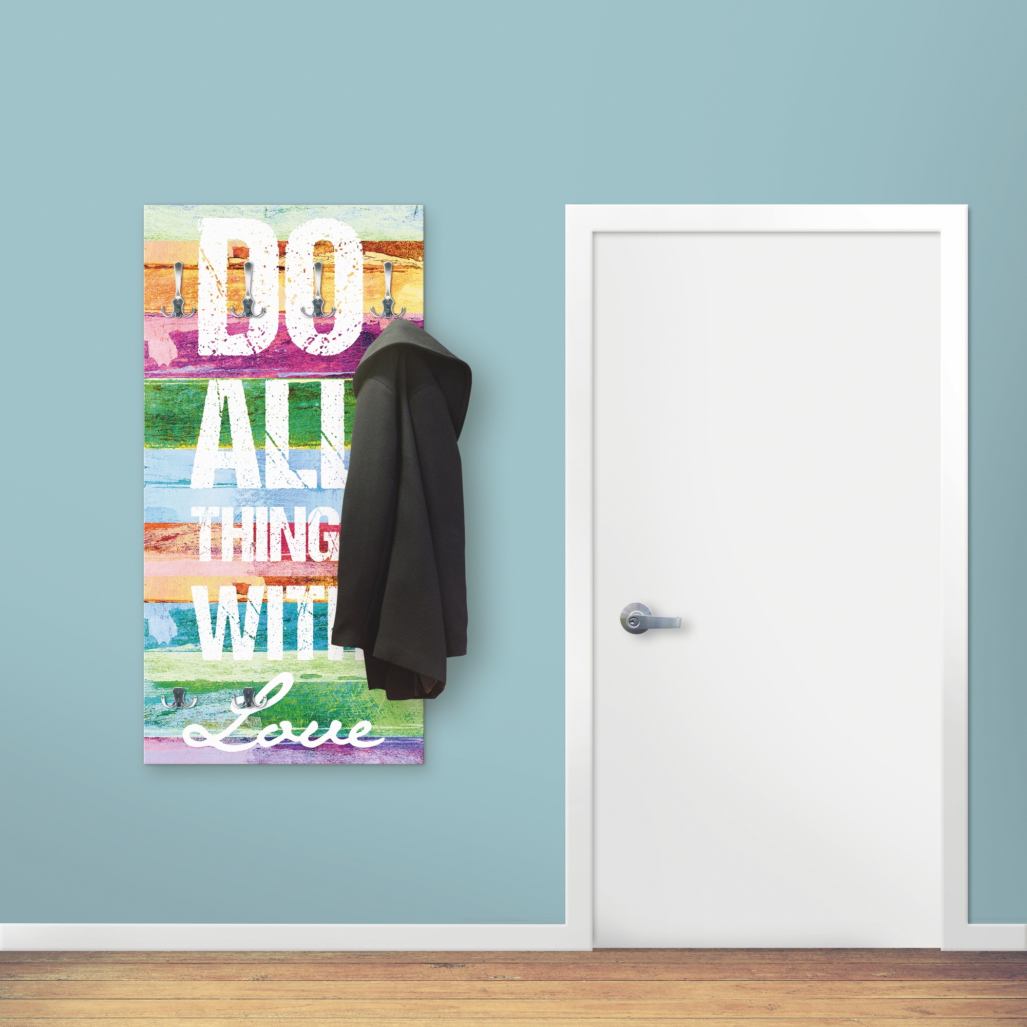 Image of Artland Garderobenleiste »Tu alles mit Liebe«, platzsparende Wandgarderobe aus Holz mit 6 Haken, geeignet für kleinen, schmalen Flur, Flurgarderobe bei Ackermann Versand Schweiz