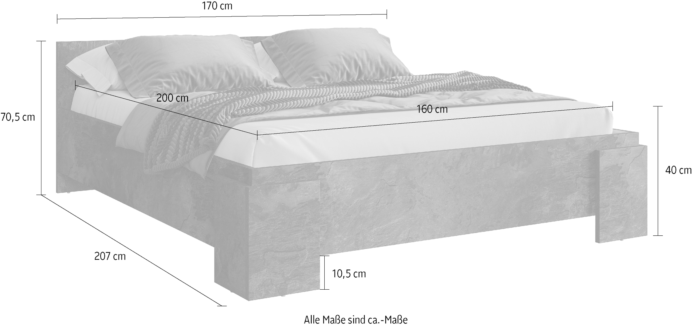 INOSIGN Bettgestell »India, FSC-zertifizierter Holzwerkstoff, Made in Europe«, Doppelbett 160x200 oder 180x200cm, weiss oder schieferfarben