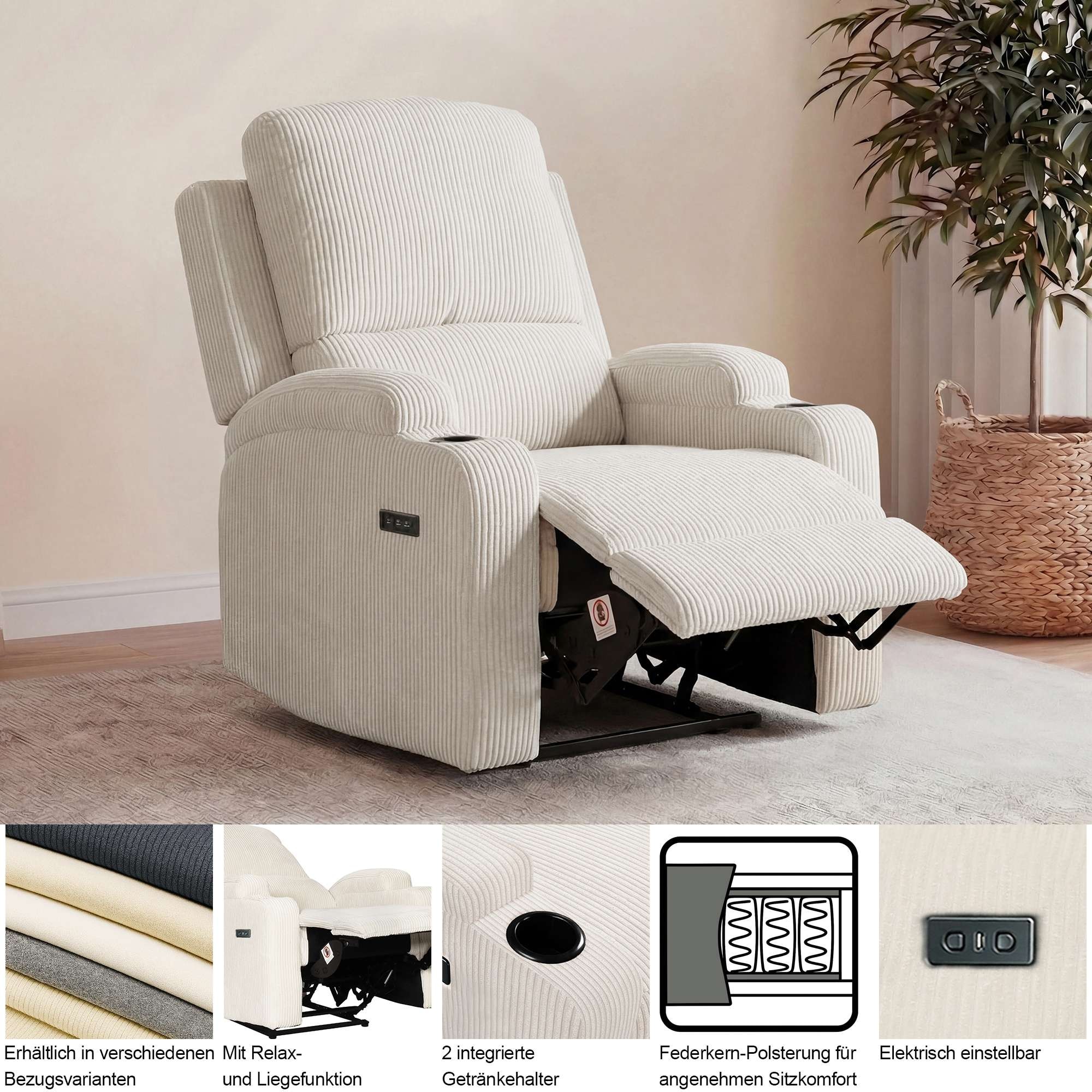 GOODproduct Fauteuil de relaxation »NAPORI Lederoptik, Kinosessel, Multimedia-Sessel« Fauteuil TV avec fonction relaxation manuelle et électrique et porte-boisson