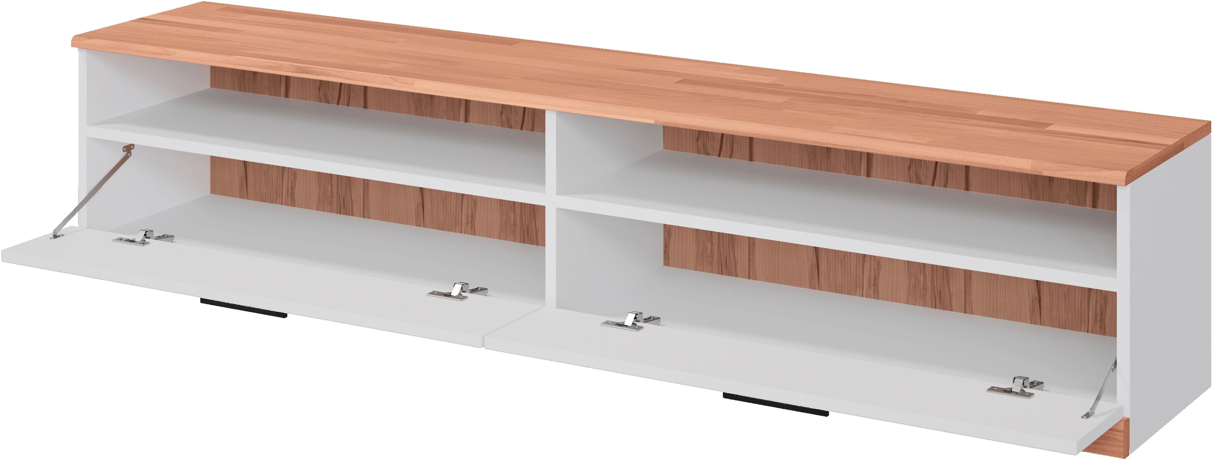 Home affaire Lowboard »Ribe,140cm breit,38cm hoch mit 2 Klappen«, Oberplatte Kernbuche massiv,schwarze Metall Griffe