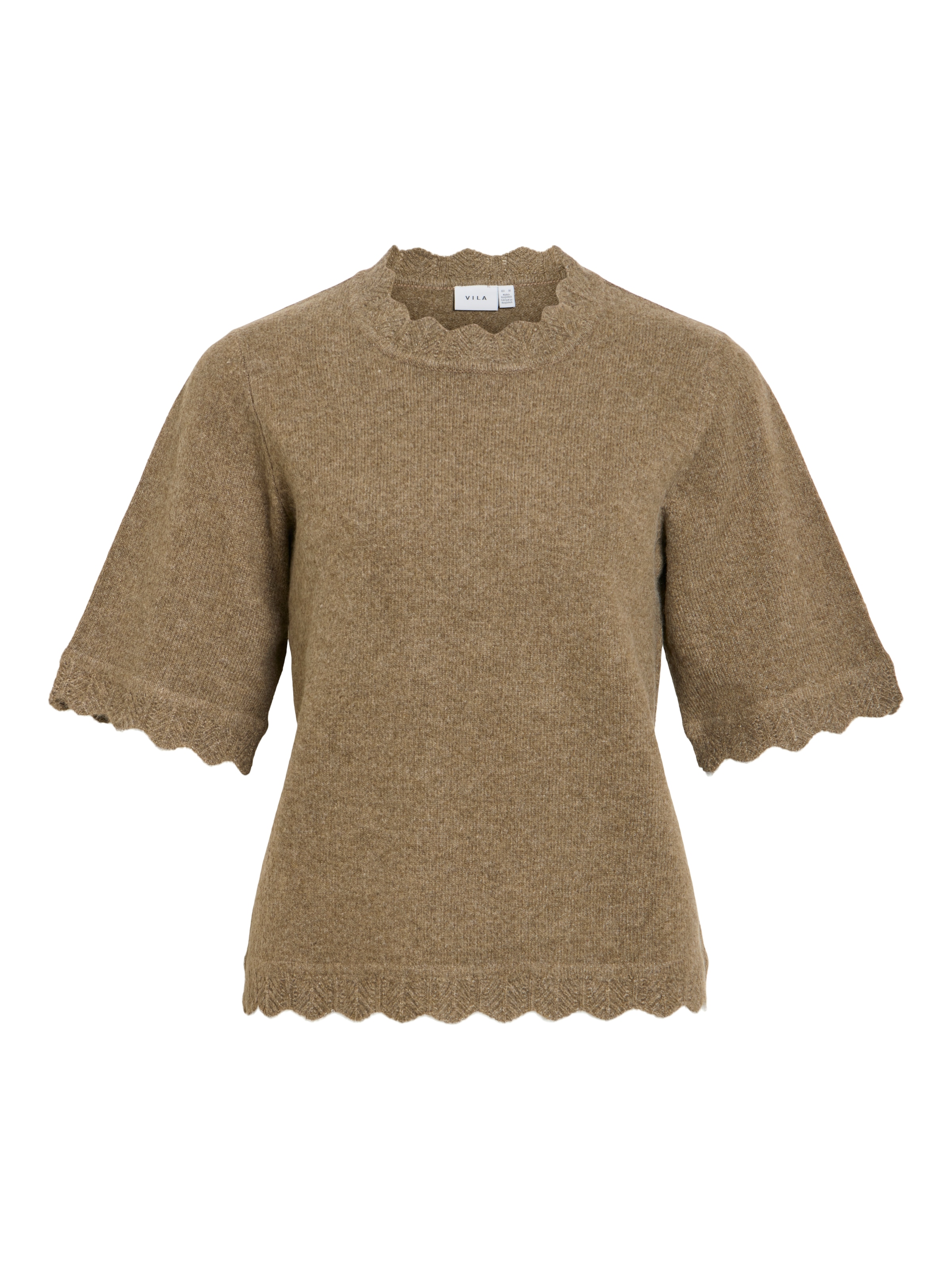 Vila Pull à manches courtes »VINIKOLINA O-NECK 2/4 KNIT TOP - NOOS« mélange de matériaux, coupe normale