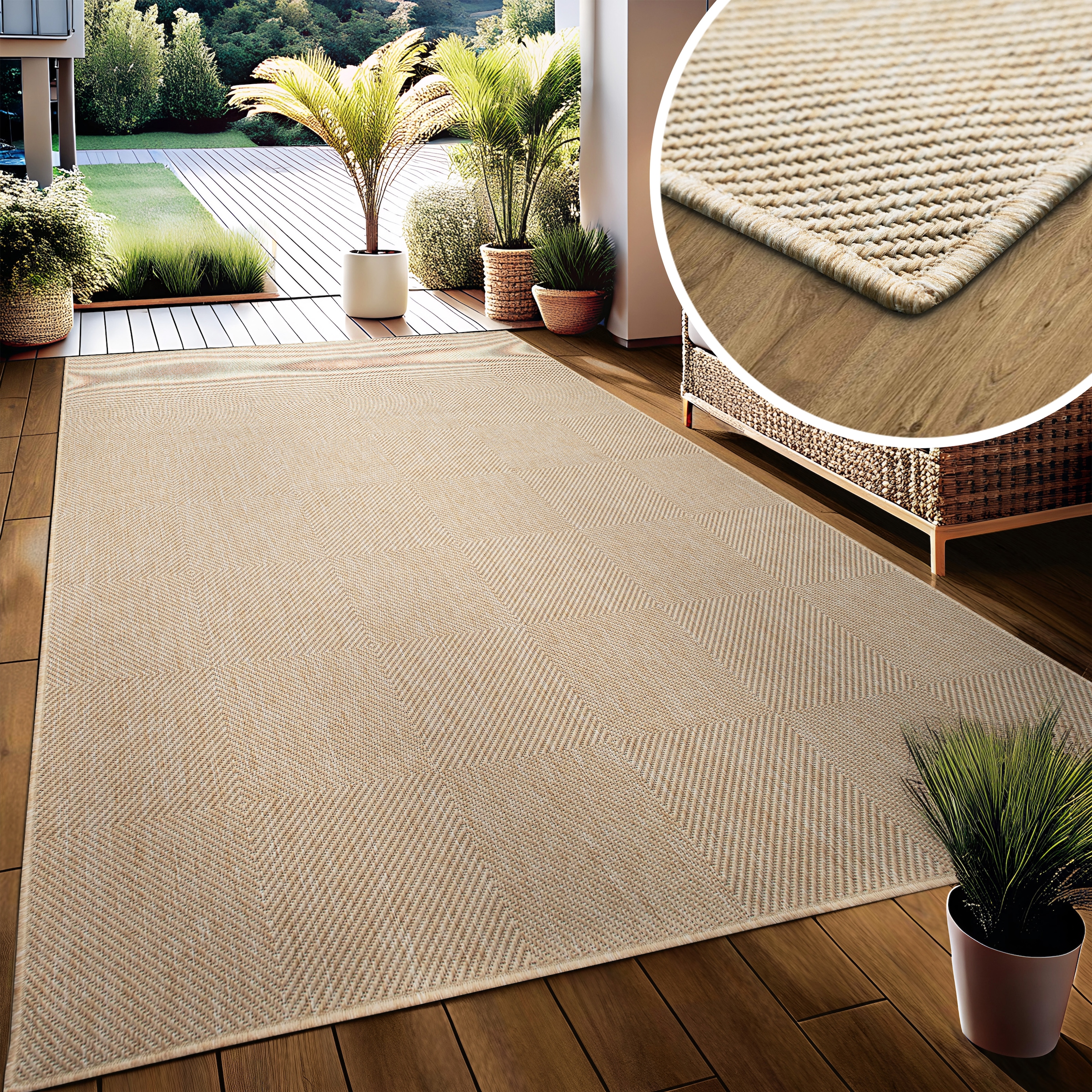 GOODproduct Teppich »Anna, auch als Läufer erhältlich« rechteckig 3 mm Höhe In- und Outdoor geeignet, Sisal-Optik, Wetterfest & UV-beständig