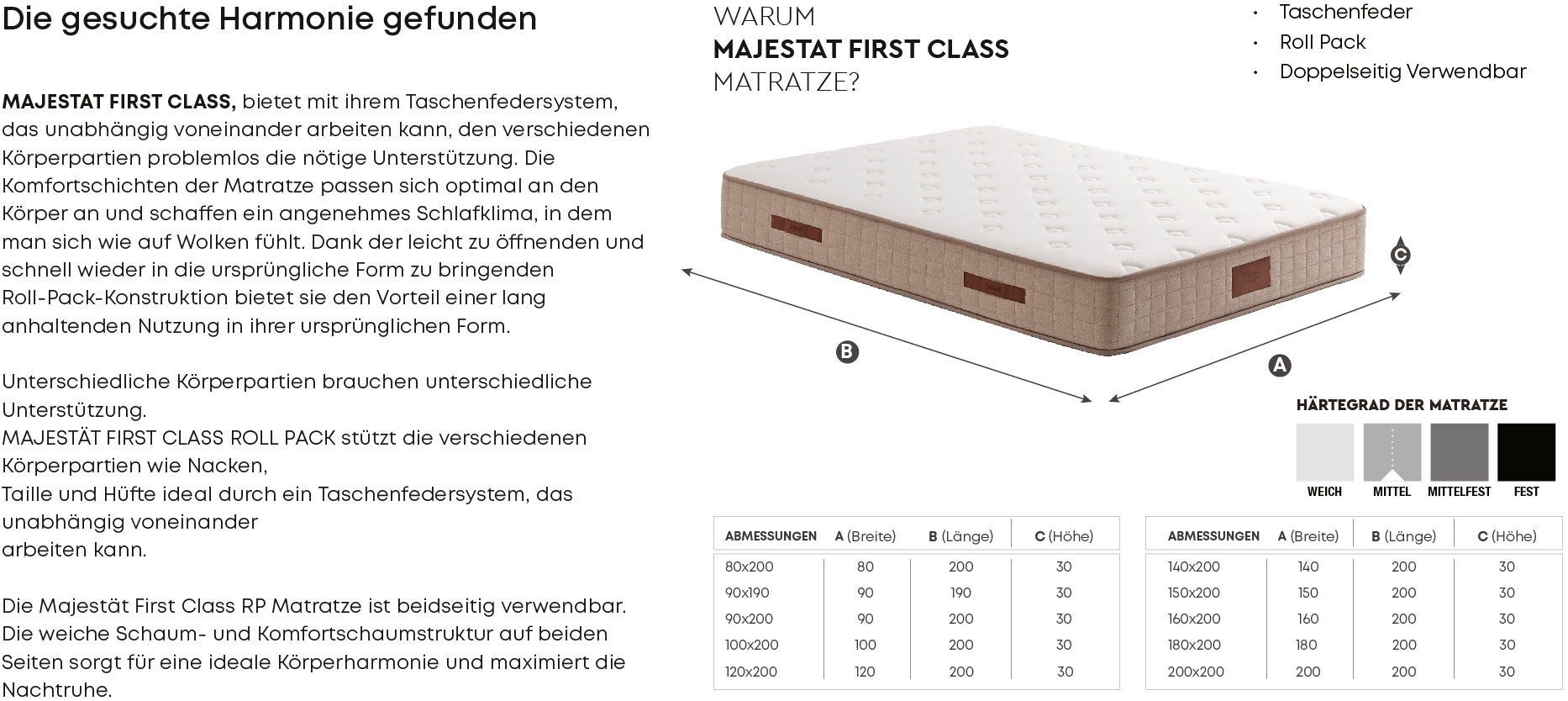 Yatas Bedding Taschenfederkernmatratze »Majestät First Class, Matratze 90x200, 140x200 cm & weitere Grössen«, 30 cm hoch, Raumgewicht: 28 kg/m³, 406 Federn, (1 St., 1-tlg.), H2, wendbar, ergonomisch, atmungsaktiv