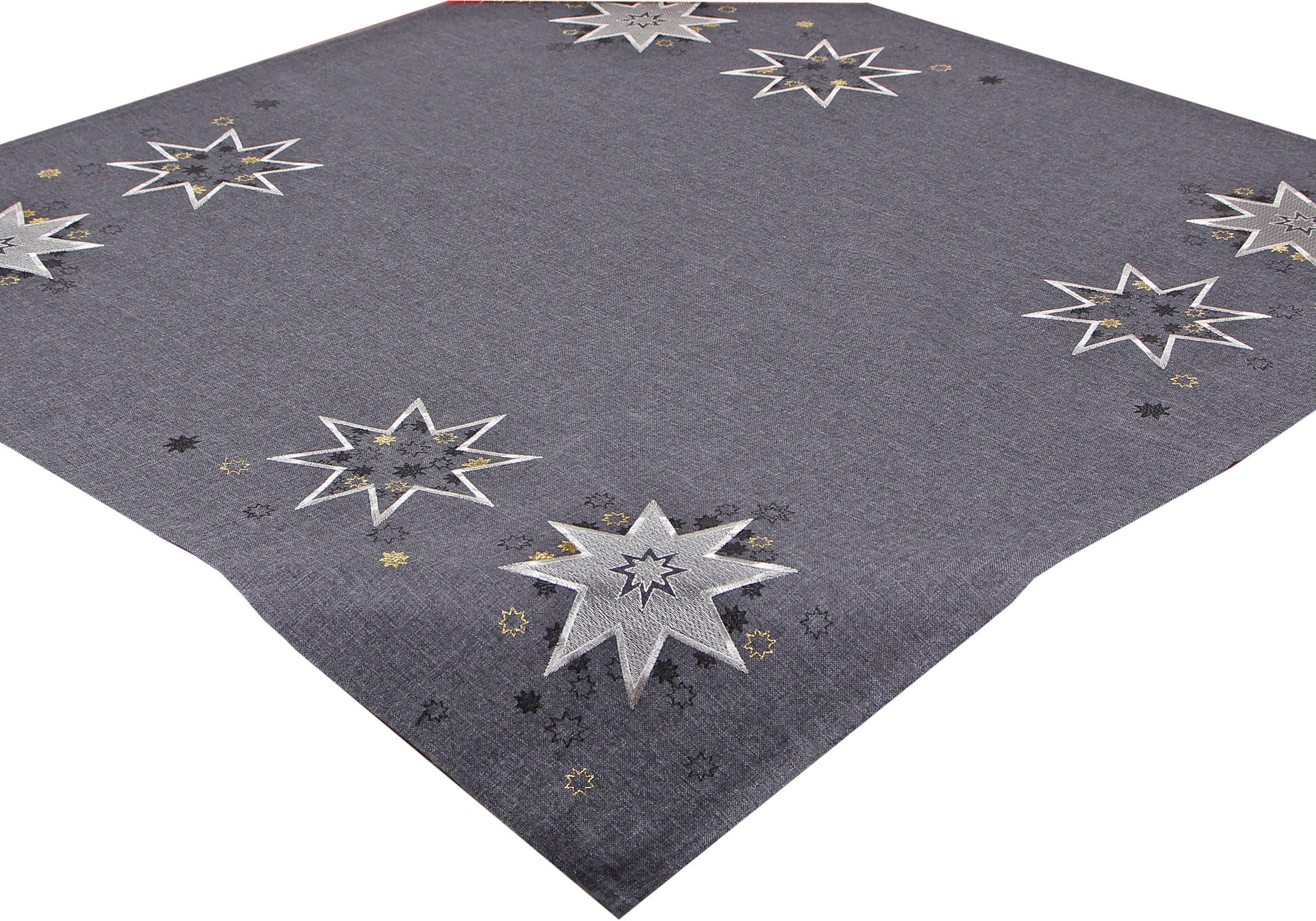 Delindo Lifestyle Mitteldecke "Weihnachtssterne" Glattes Gewebe, bestickt