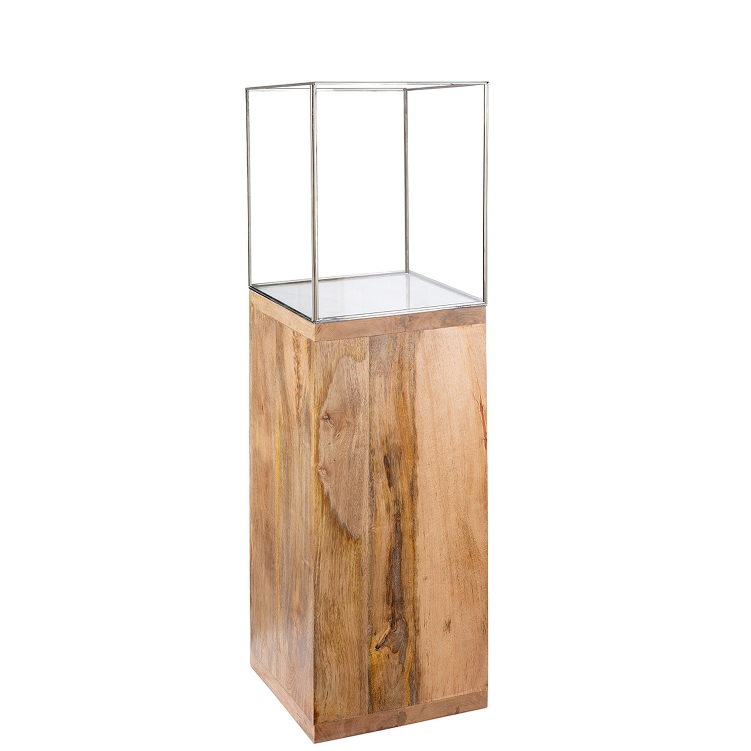 Image of GILDE Bodenwindlicht "Windlicht, Kerzenhalter Säule, 91.26x26cm, Geschenkidee" aus massivem, geöltem Mangoholz, inklusive Glasaufsatz