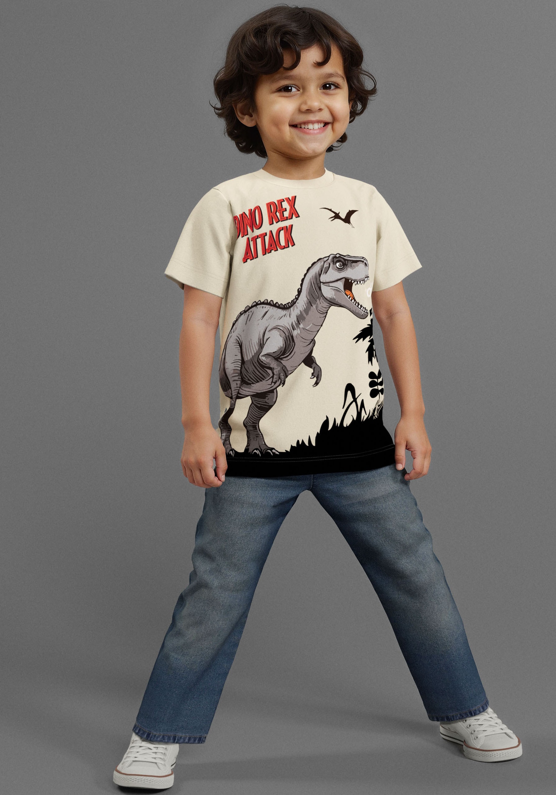 KIDSWORLD T-Shirt »Druck: DINO REX ATTACK«, mit grossem Saum-Druck