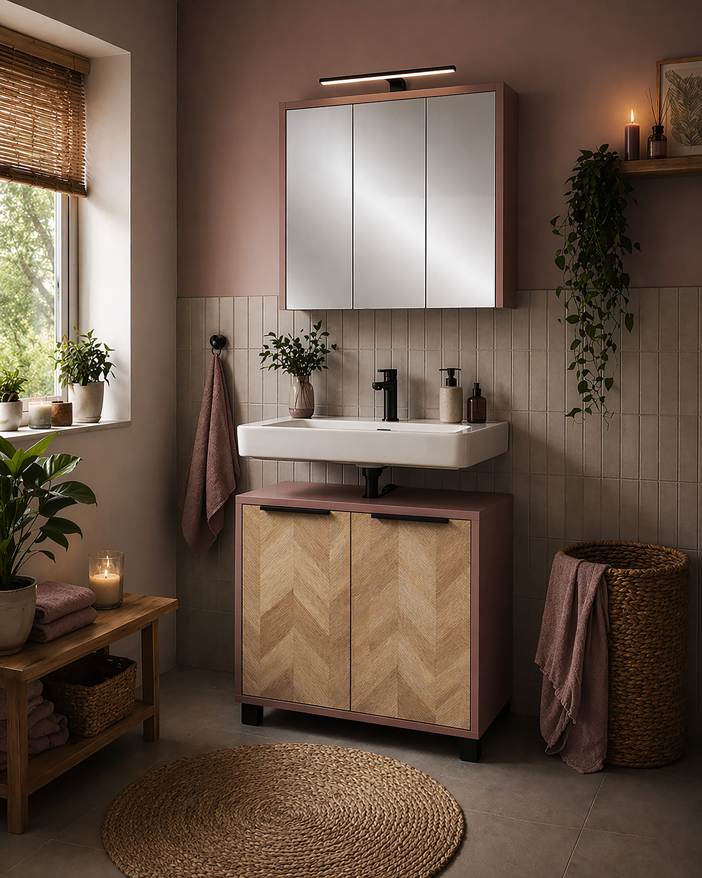 Schildmeyer Armoire sous lavabo »PIAZZA, 2 Türen, Breite 65,1 cm, MADE IN GERMANY« 1 cuis tlg. portes avec décor en arête de poisson, FABRIQUÉ EN ALLEMAGNE