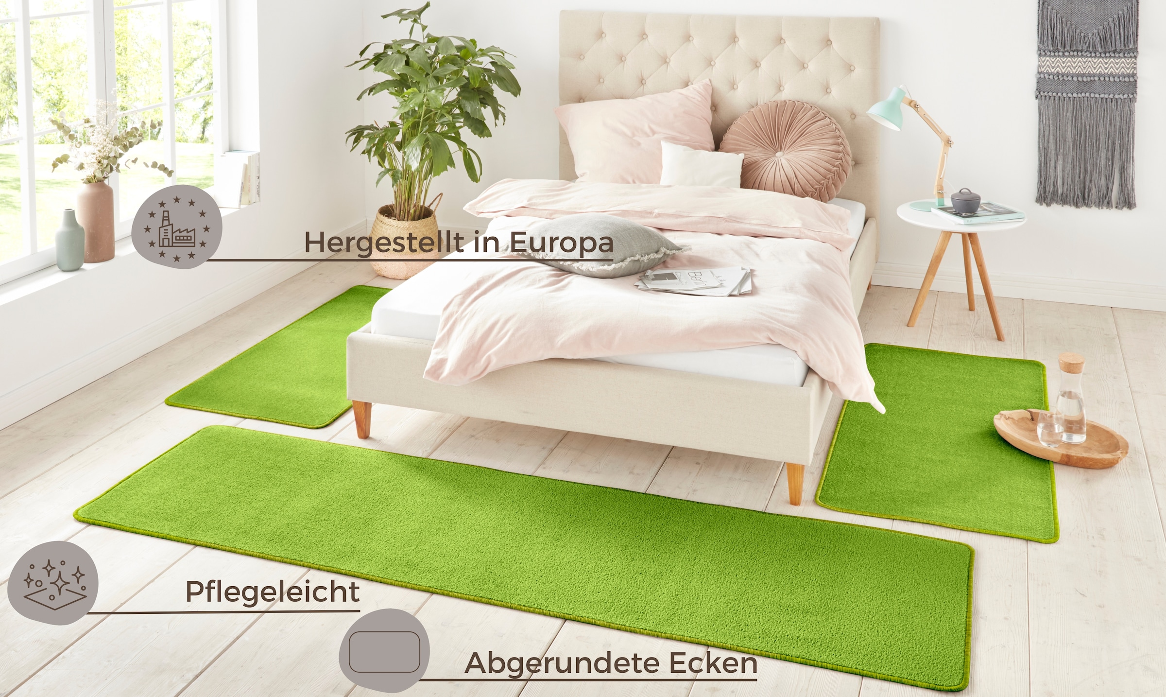 HANSE Home Bettumrandung »Shashi«, (3 tlg.), Kurzflor, Unifarben, Teppich, Bettläufer, Bettvorleger, Teppichläufer