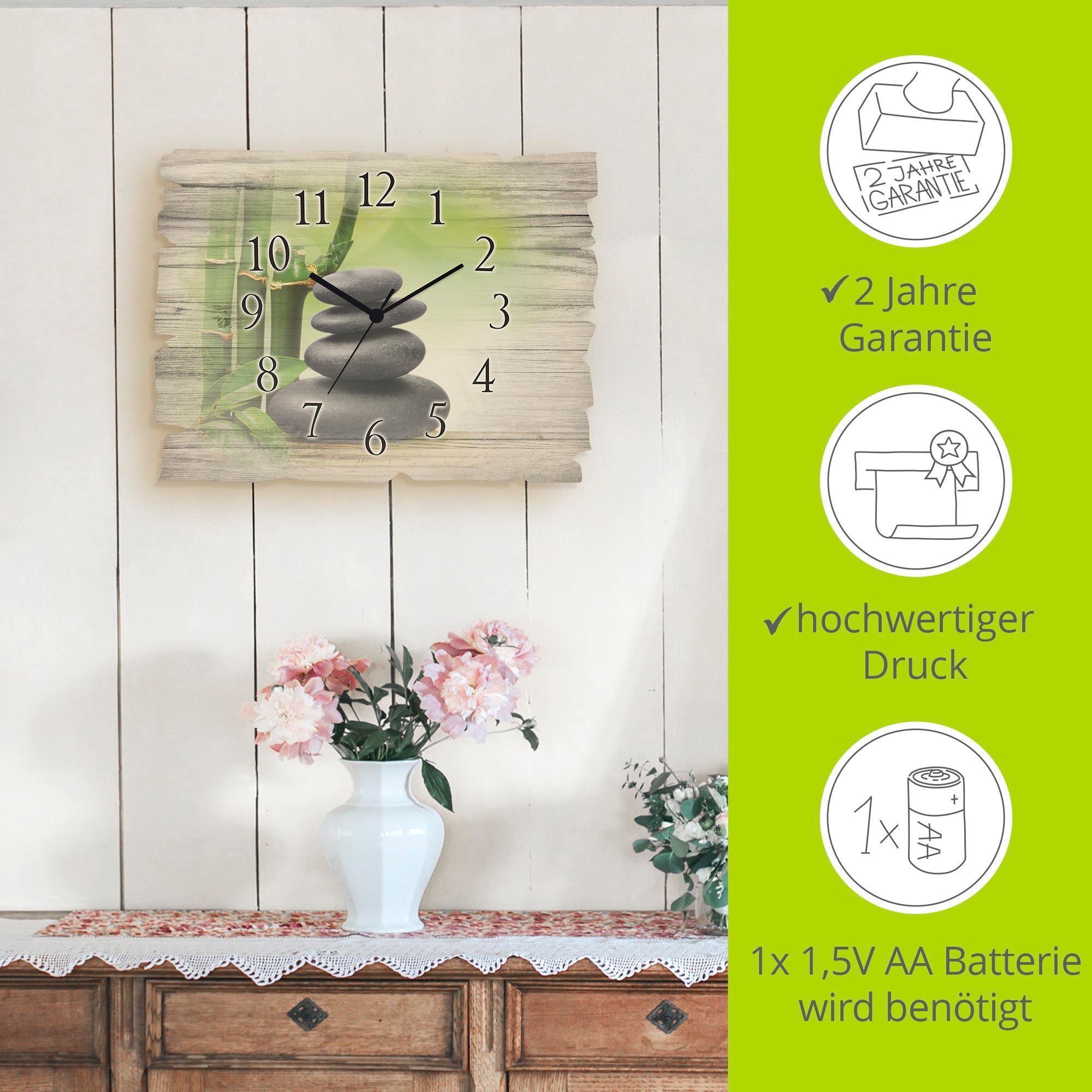 Artland Horloge murale »Spa Konzept Zen Basaltsteine« wahlweise mit Quarz- oder Funkuhrwerk, lautlos ohne Tickgeräusche