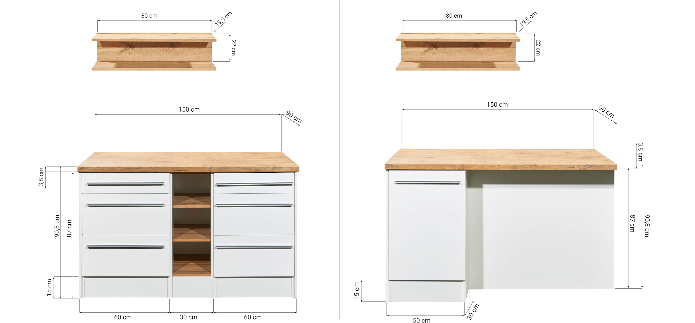 RESPEKTA Kücheninsel »Gabriel« Breite 150 cm, mit Soft-Close