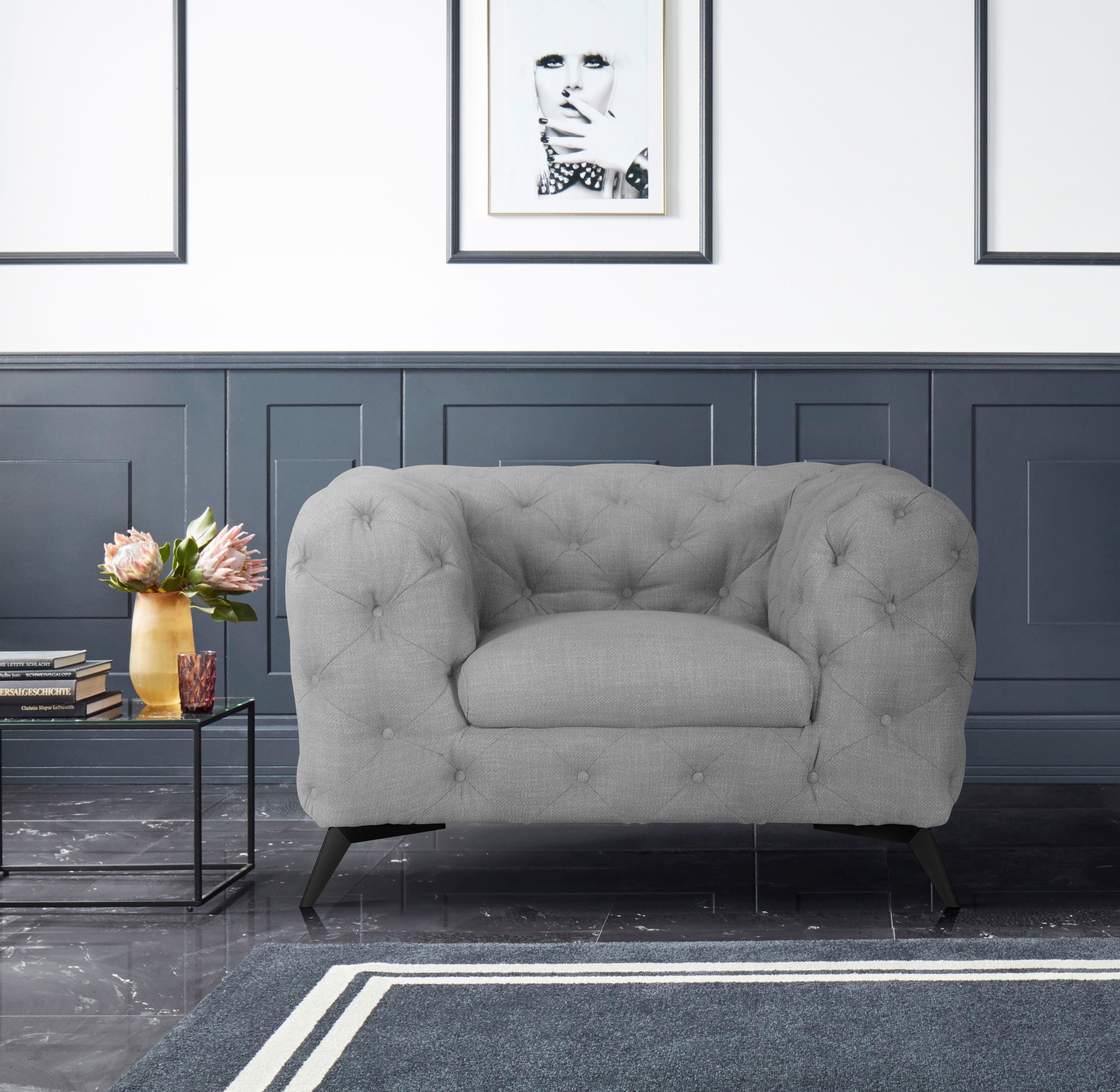 Home affaire Chesterfield-Sessel »Glynis Sessel« aufwändige Knopfheftung, moderne Chesterfield Optik, Fussfarbe wählbar