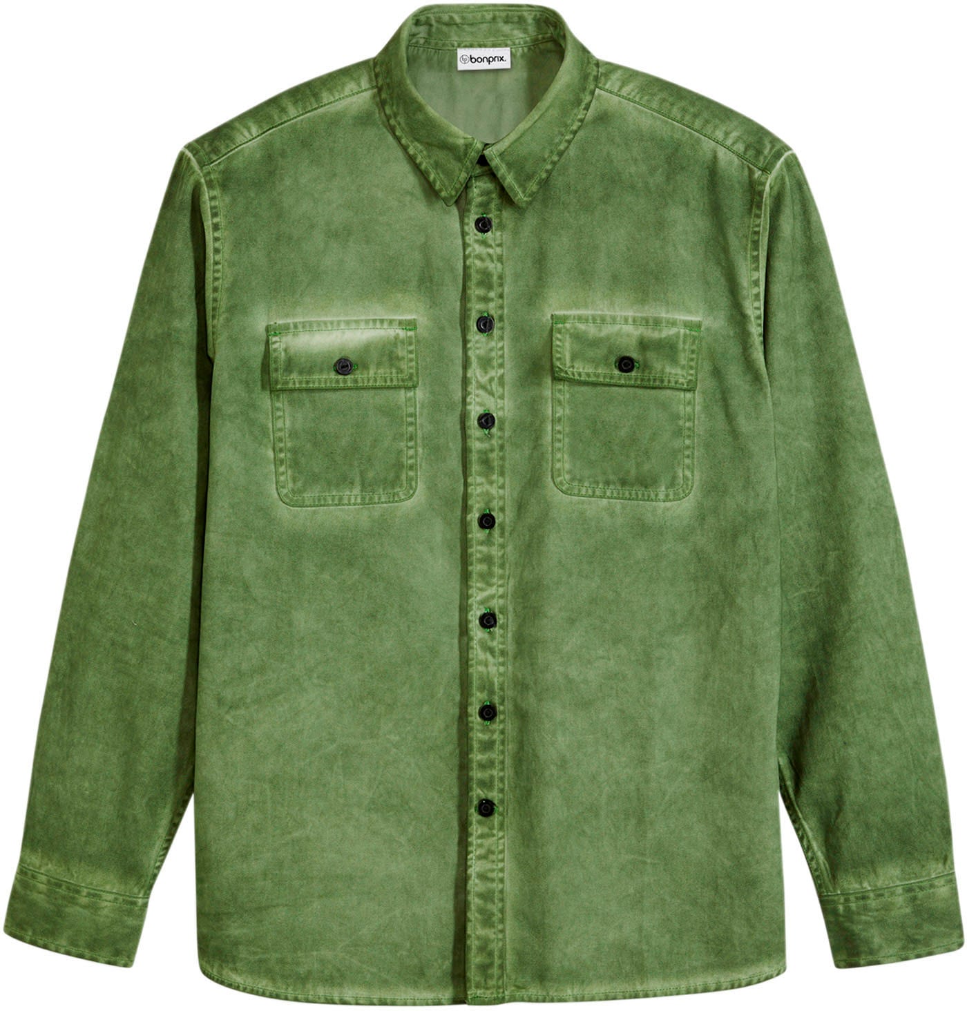 bonprix Chemise à manches longues Regular Fit, aus reiner Baumwolle, in Used-Optik, mit Brusttasche